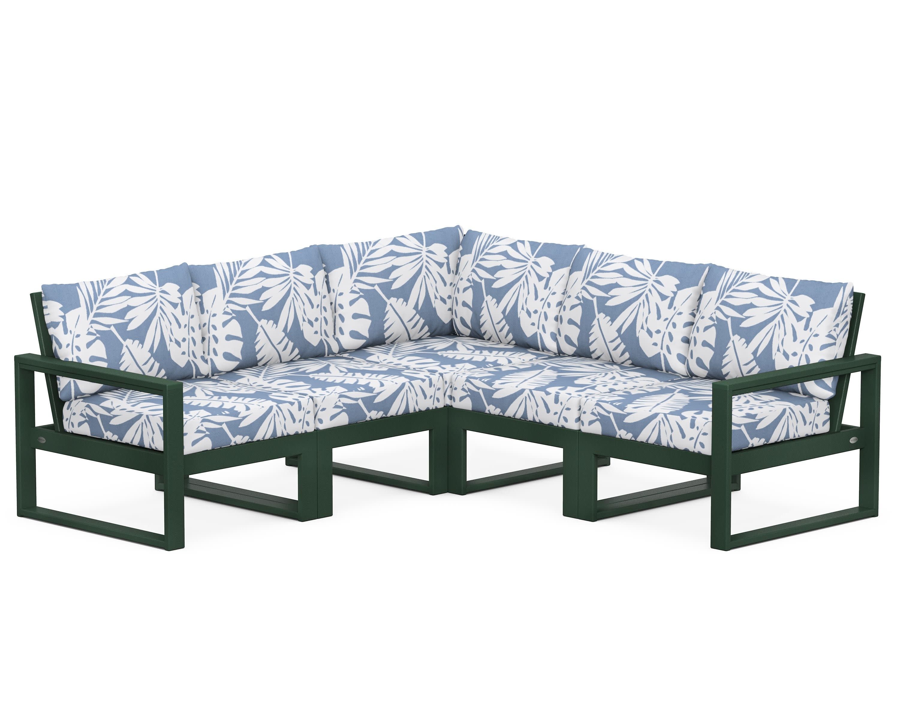 EDGE 5-Piece Modular Deep Seating Set in Green / Leaf Sky Blue