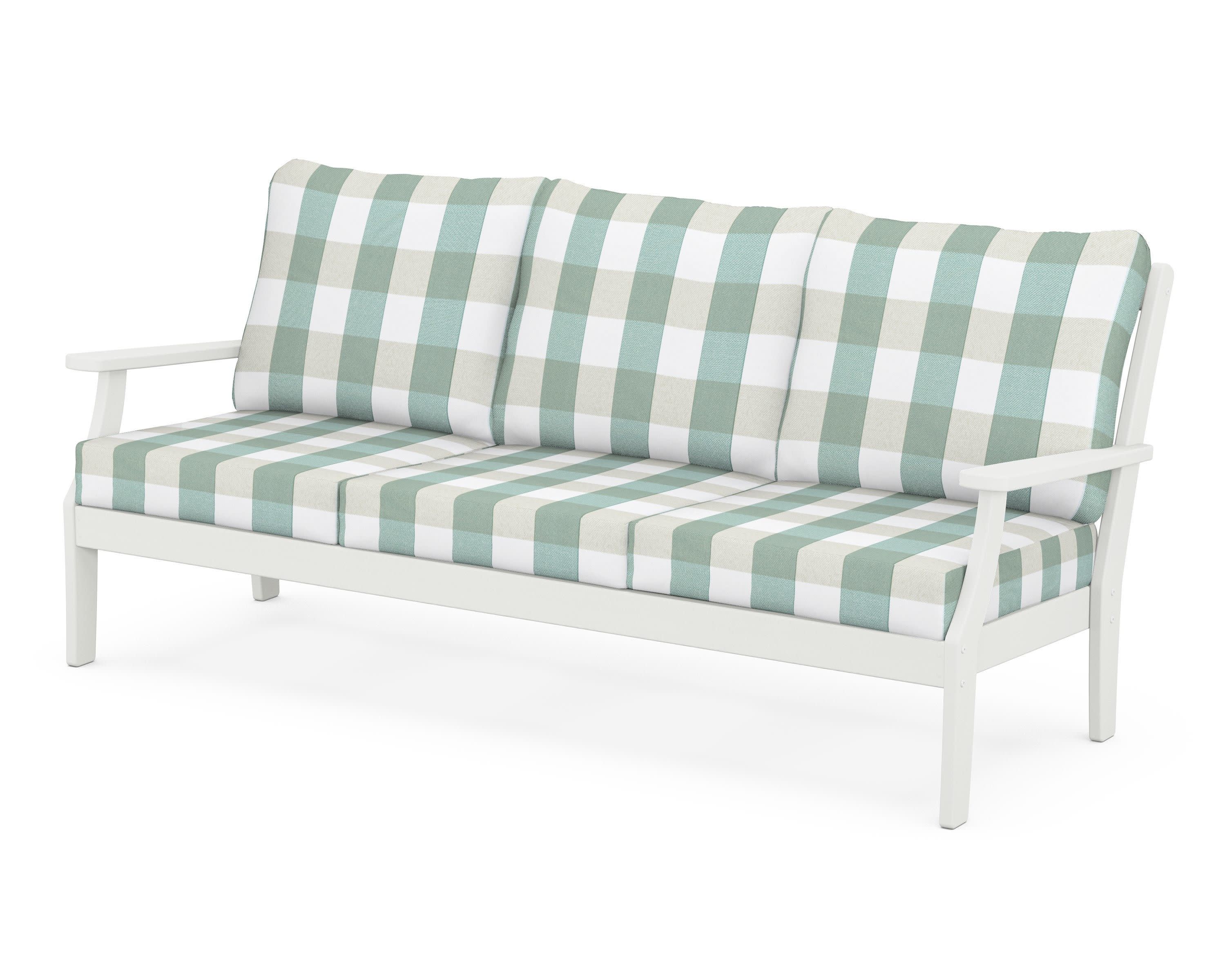 Braxton Deep Seating Sofa in Vintage White / Buffalo Plaid Glacier Spa
