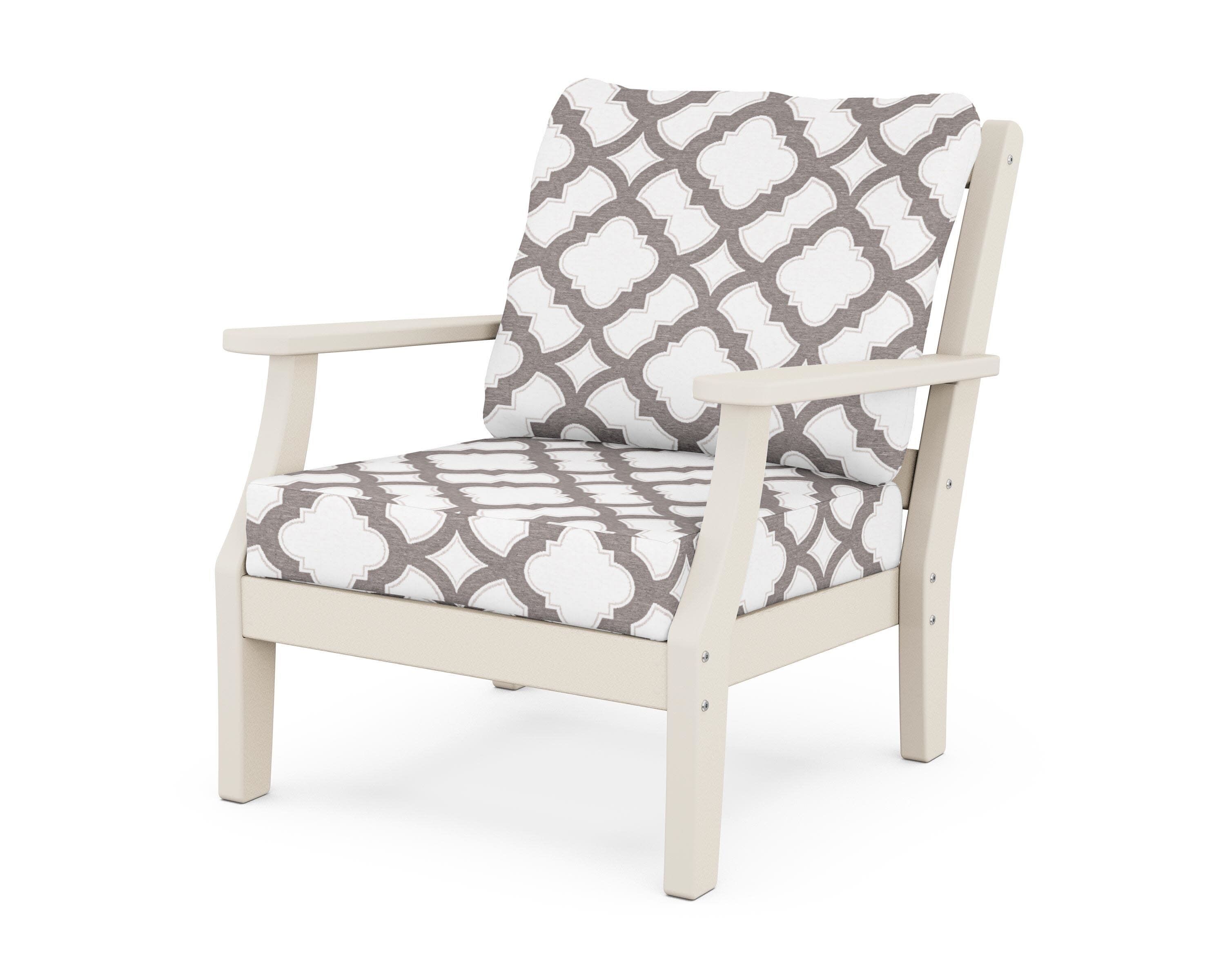 Chinoiserie Deep Seating Chair in Sand / Trellis Grey Mist