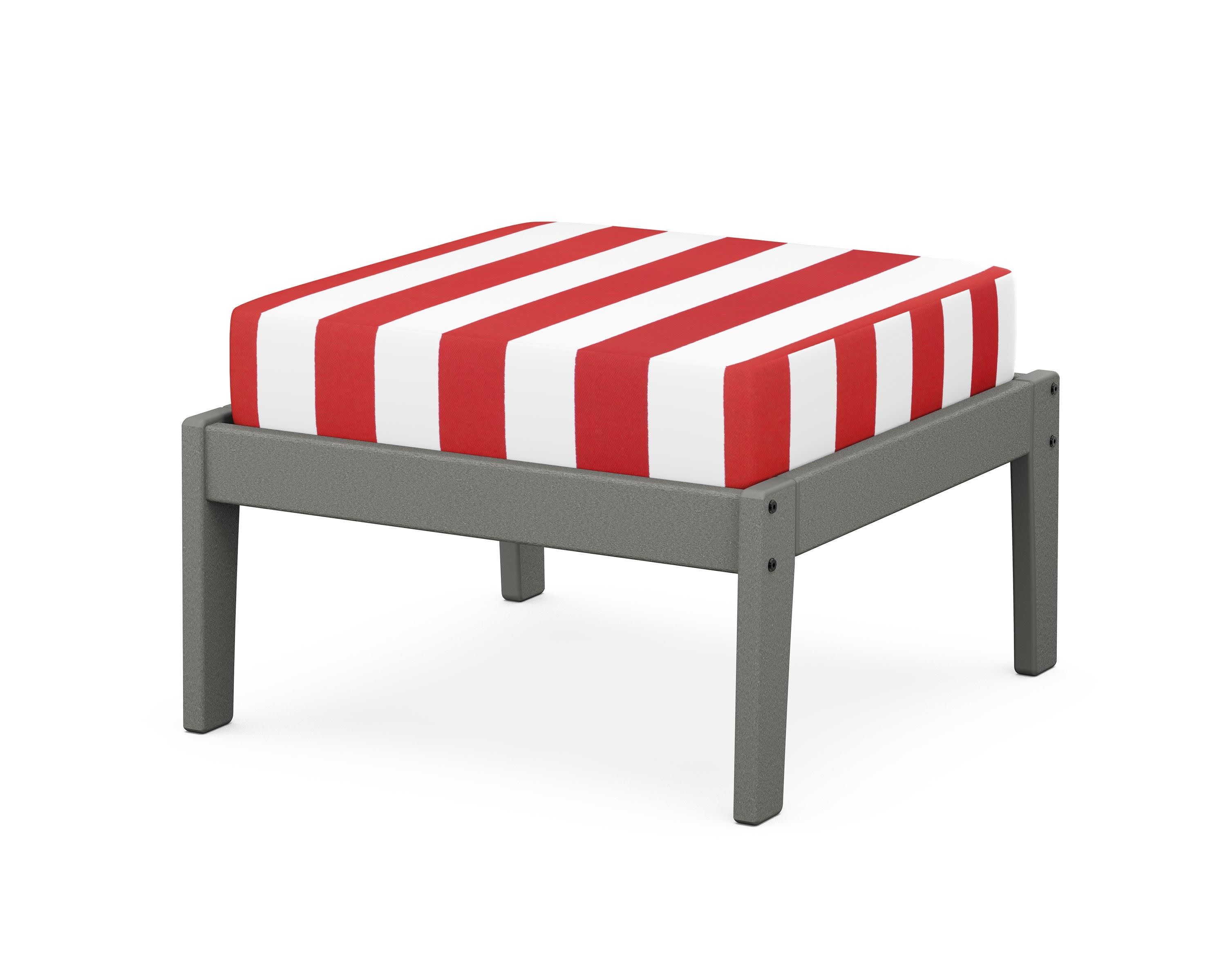 Deep Seating Ottoman in Slate Grey / Cabana Stripe Crimson