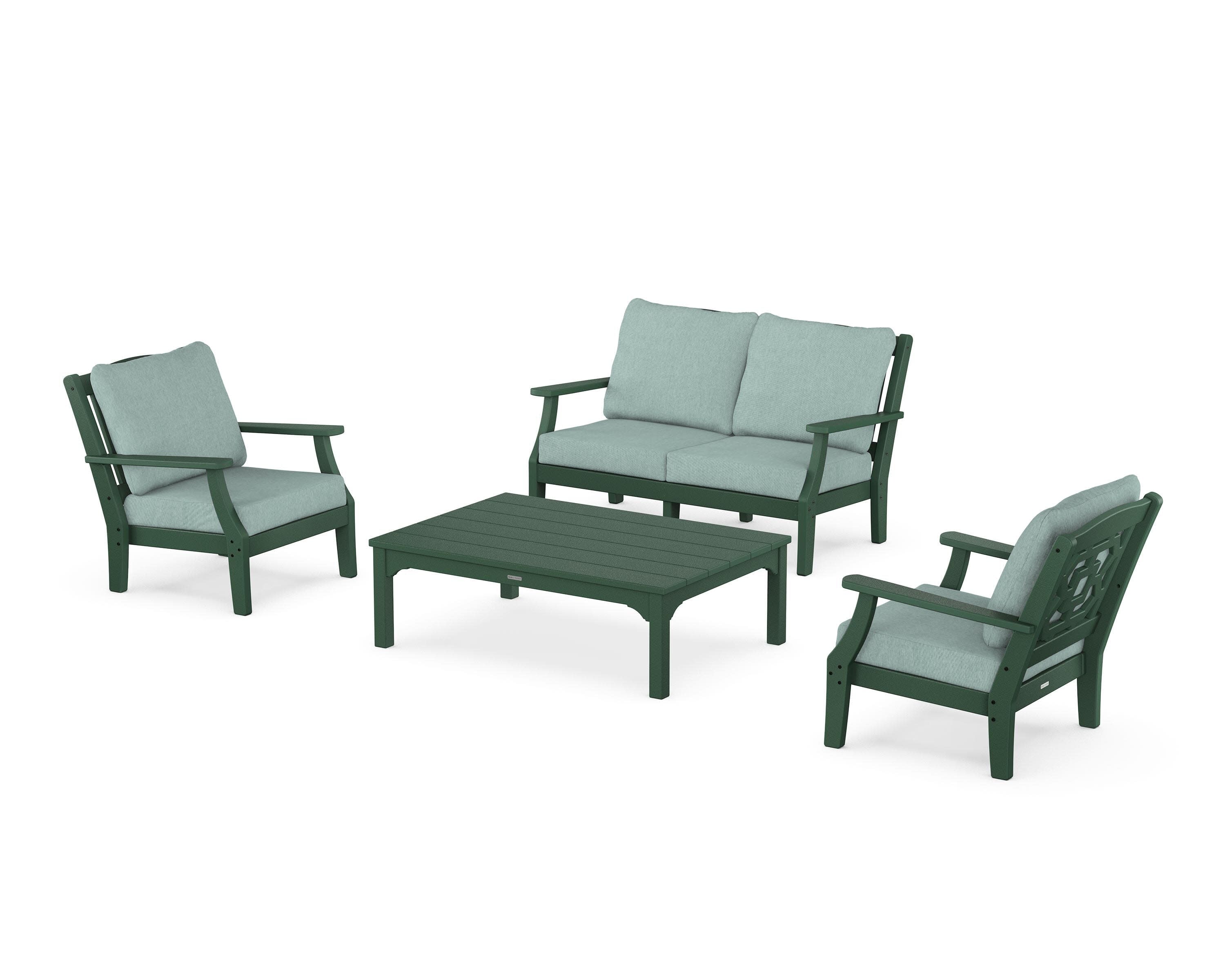 Chinoiserie 4-Piece Deep Seating Set with Loveseat in Green / Glacier Spa