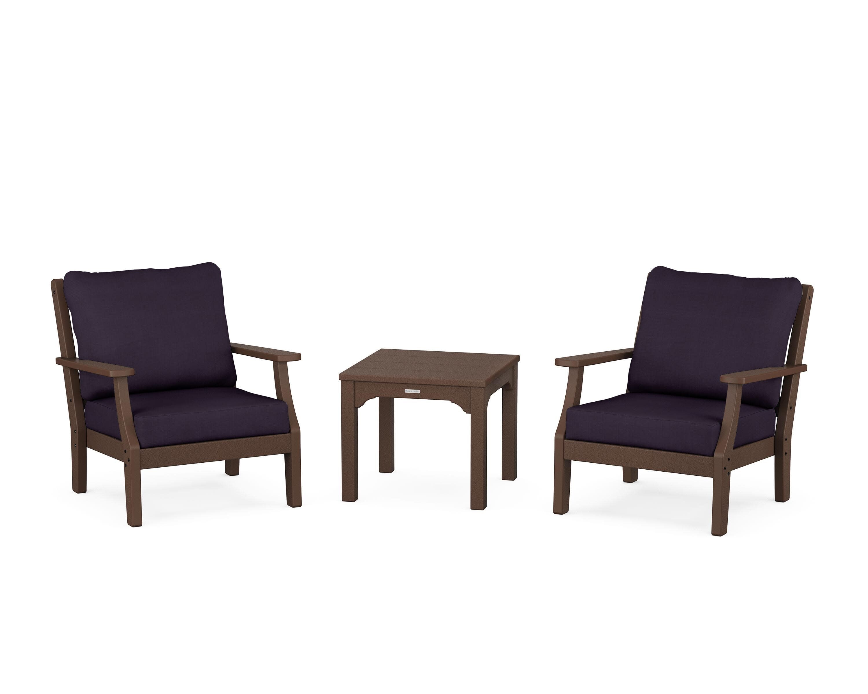 Chinoiserie 3-Piece Deep Seating Set in Mahogany / Navy Linen