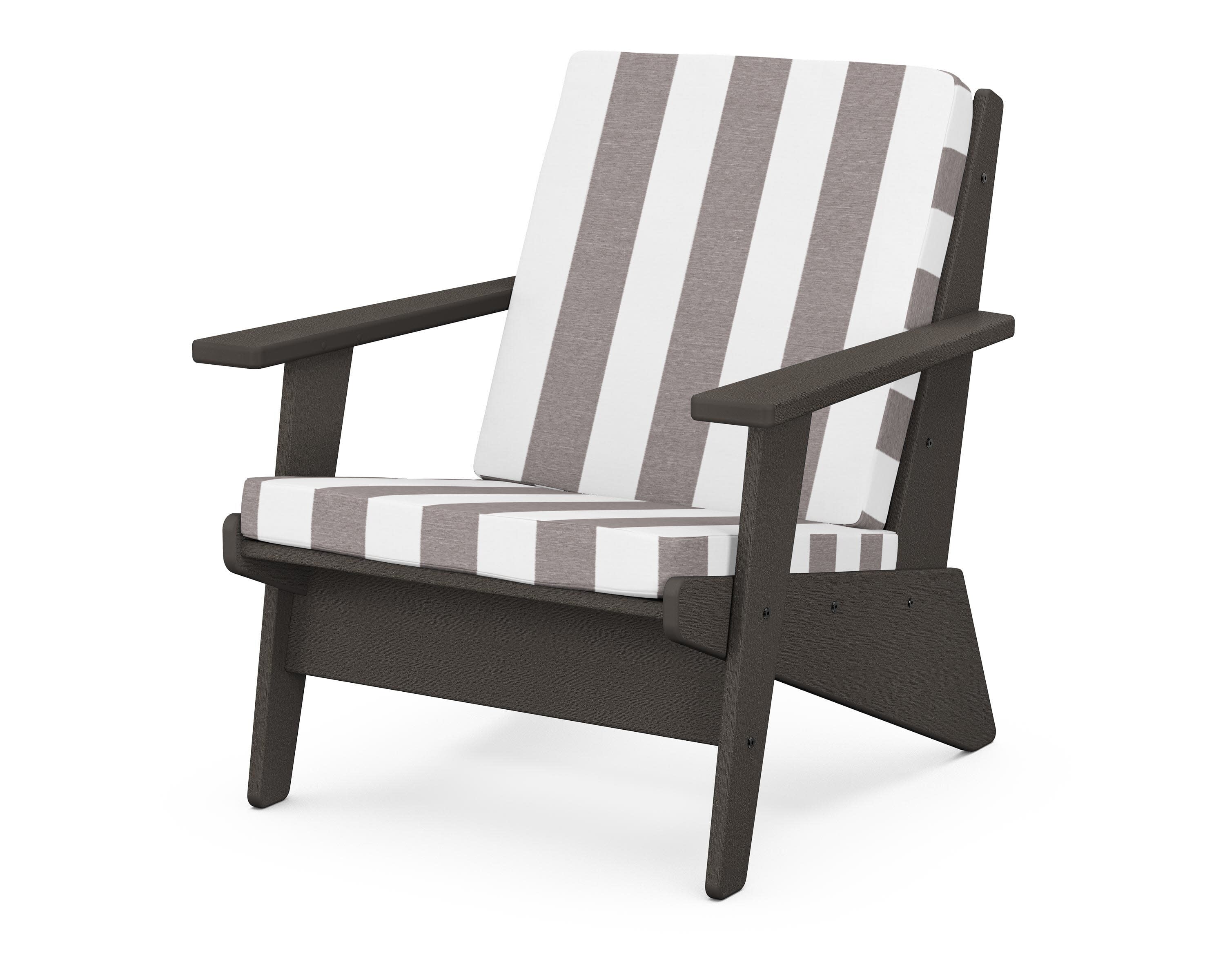 Riviera Modern Lounge Chair in Vintage Coffee / Cabana Stripe Grey Mist