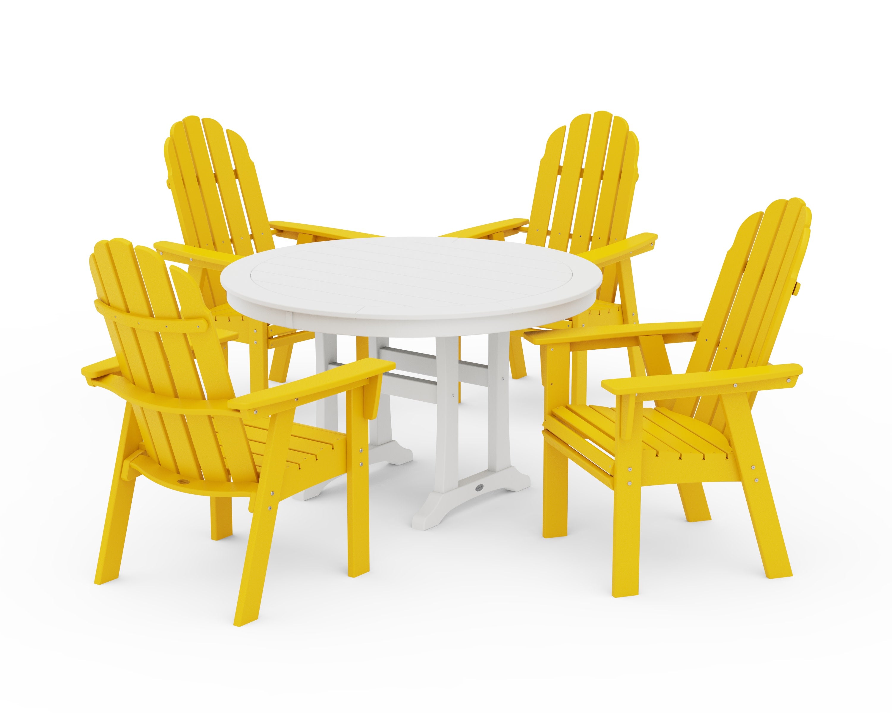 Vineyard Curveback Adirondack 5-Piece Nautical Trestle Dining Set in Lemon / White