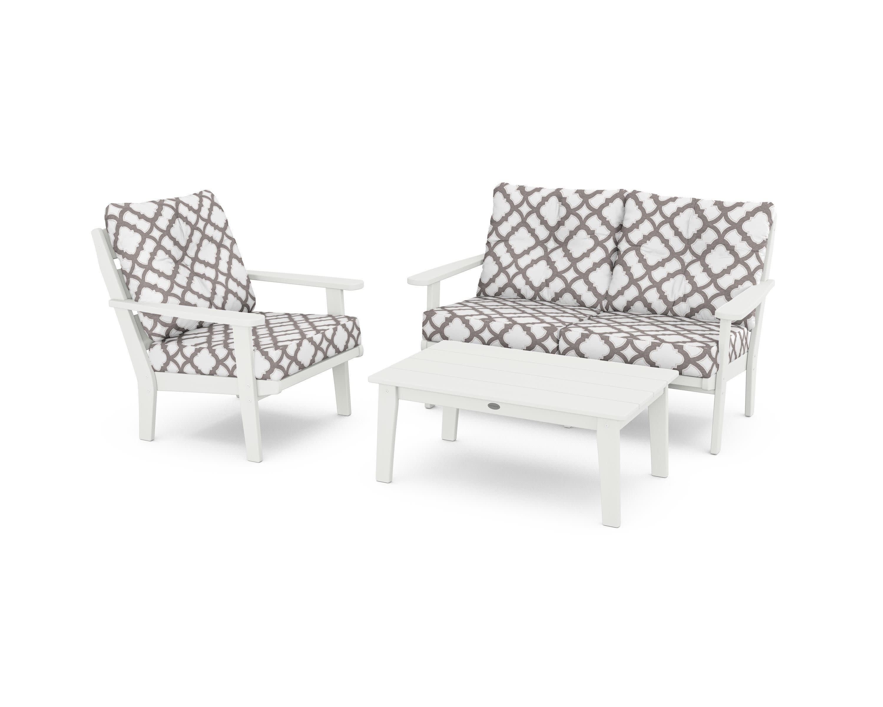 Lakeside 3-Piece Deep Seating Set in Vintage White / Trellis Grey Mist