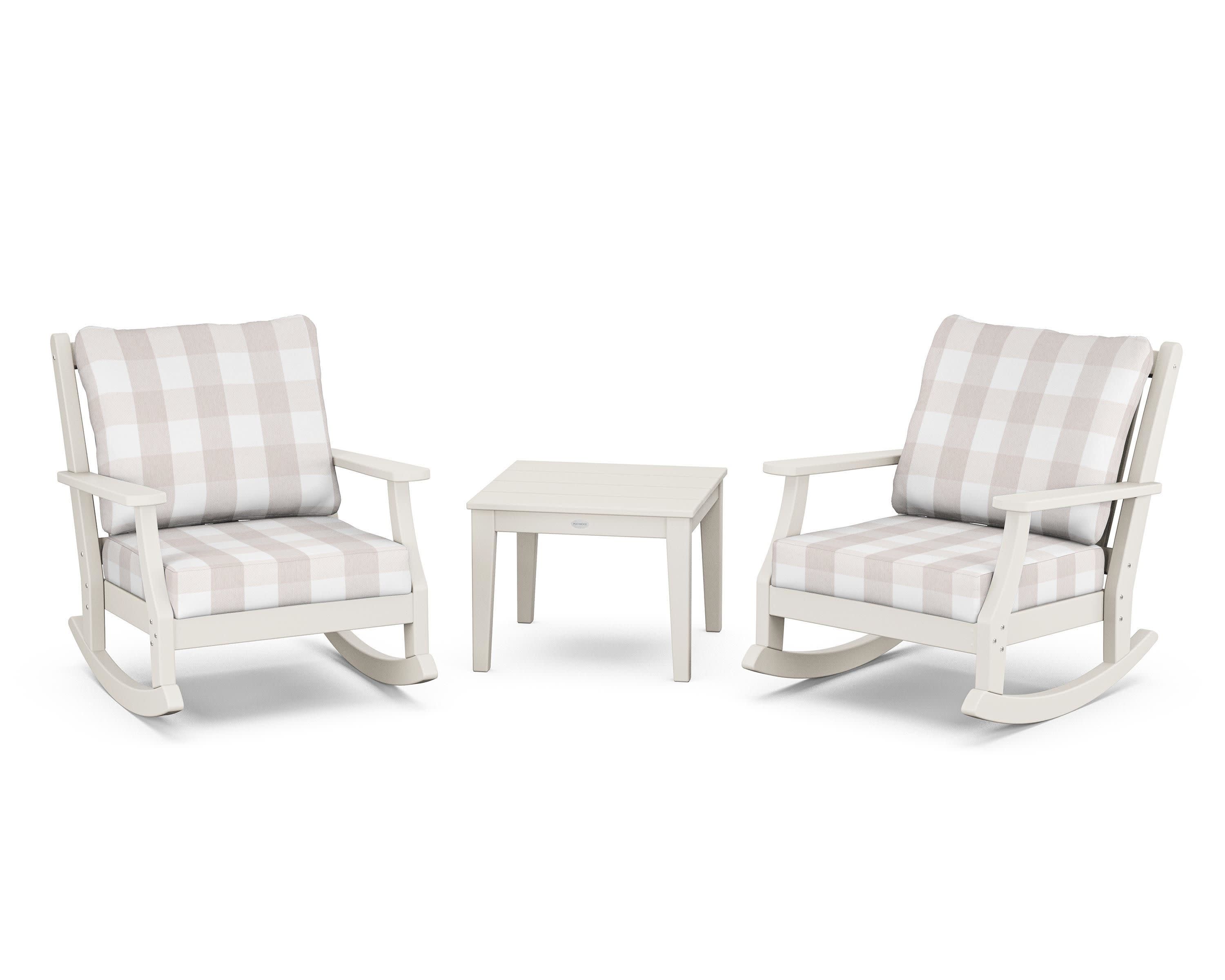 Wovendale 3-Piece Deep Seating Rocker Set in Sand / Buffalo Plaid Dune Burlap
