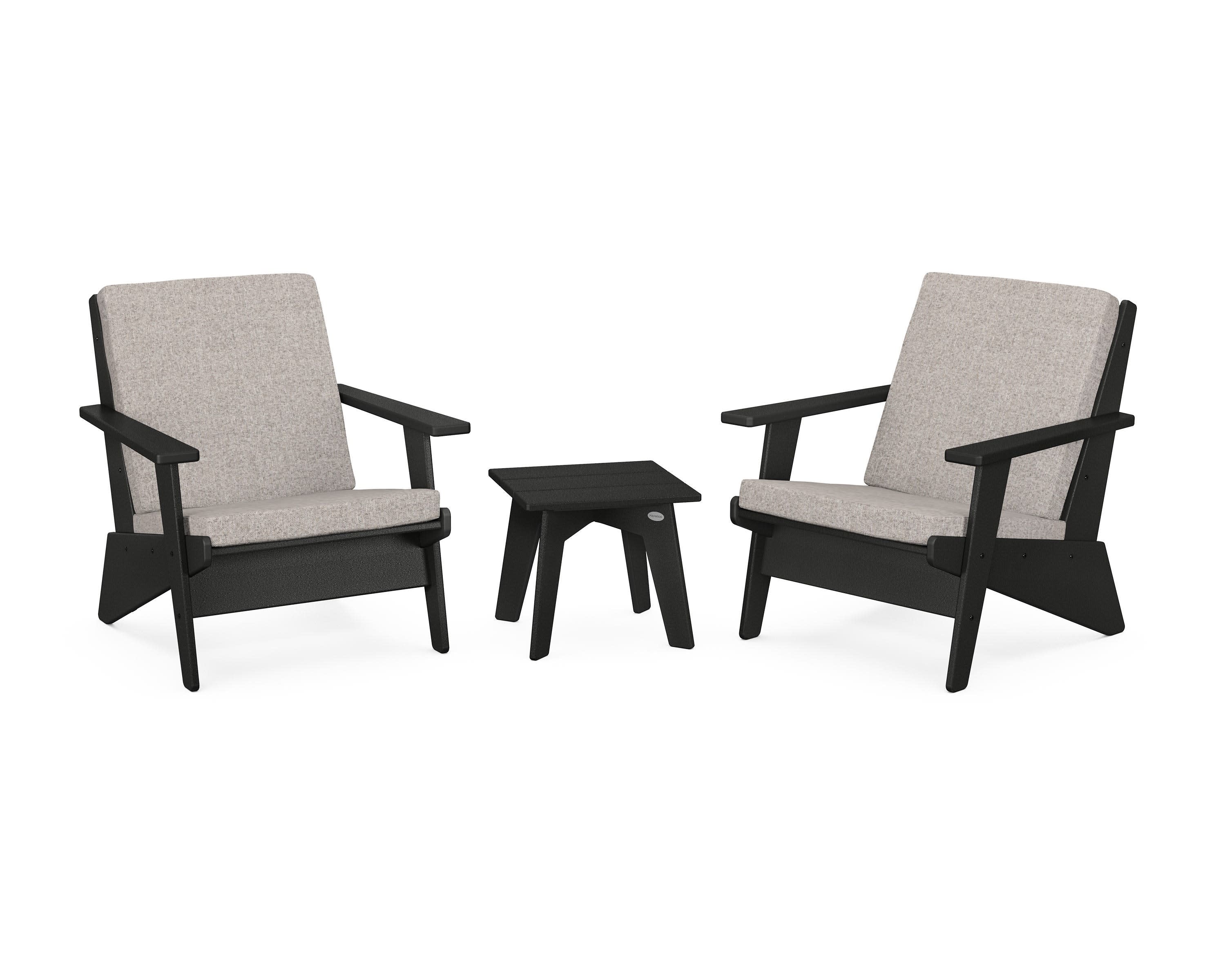 Riviera Modern Lounge 3-Piece Set in Black / Weathered Tweed