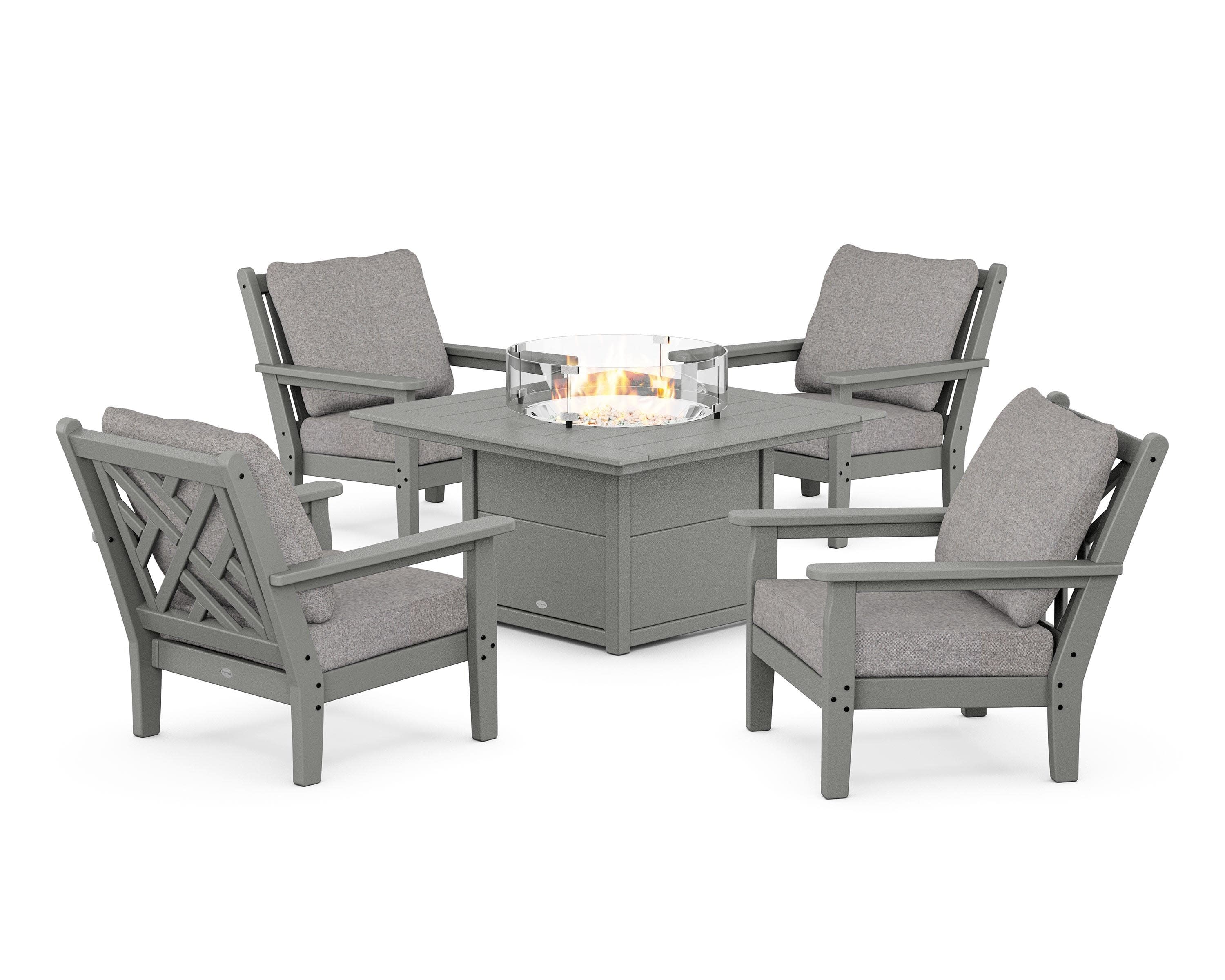 Chippendale 5-Piece Deep Seating Set with Fire Pit Table in Slate Grey / Grey Mist