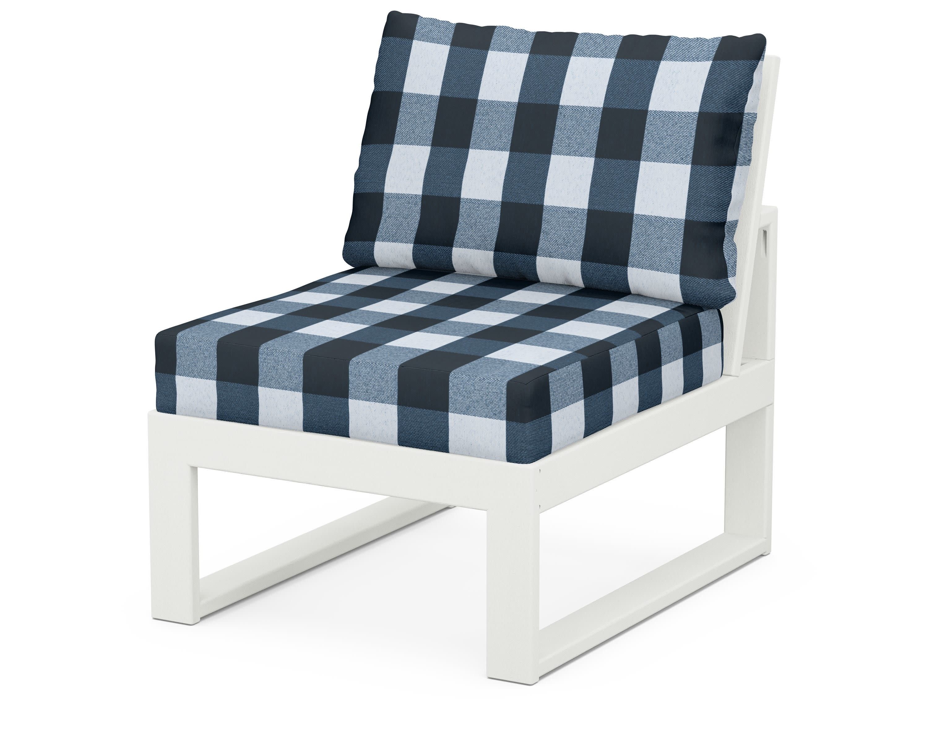 Modular Armless Chair in Vintage White / Buffalo Plaid Marine Indigo