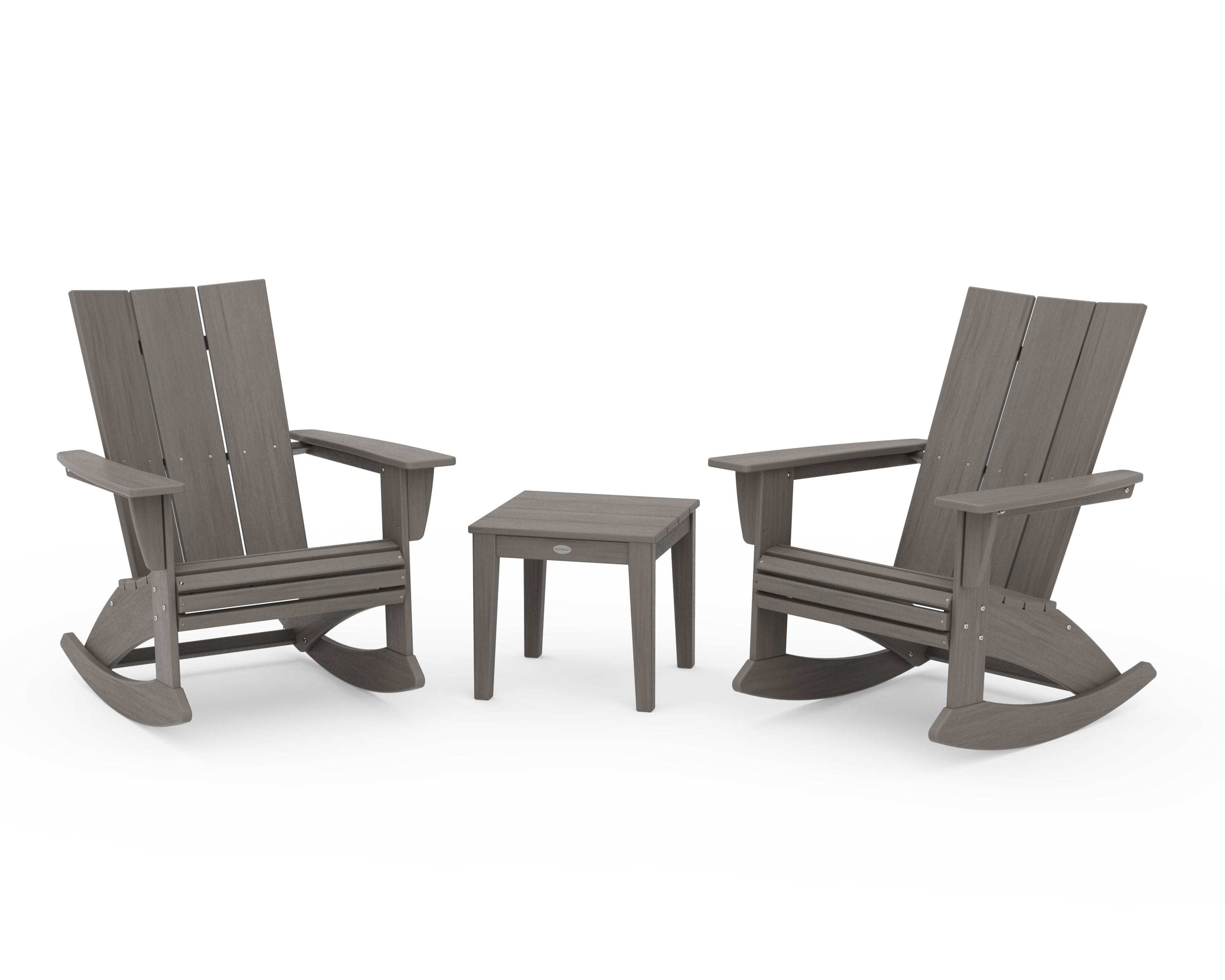 Modern Curveback 3-Piece Adirondack Rocking Chair Set in Driftwood