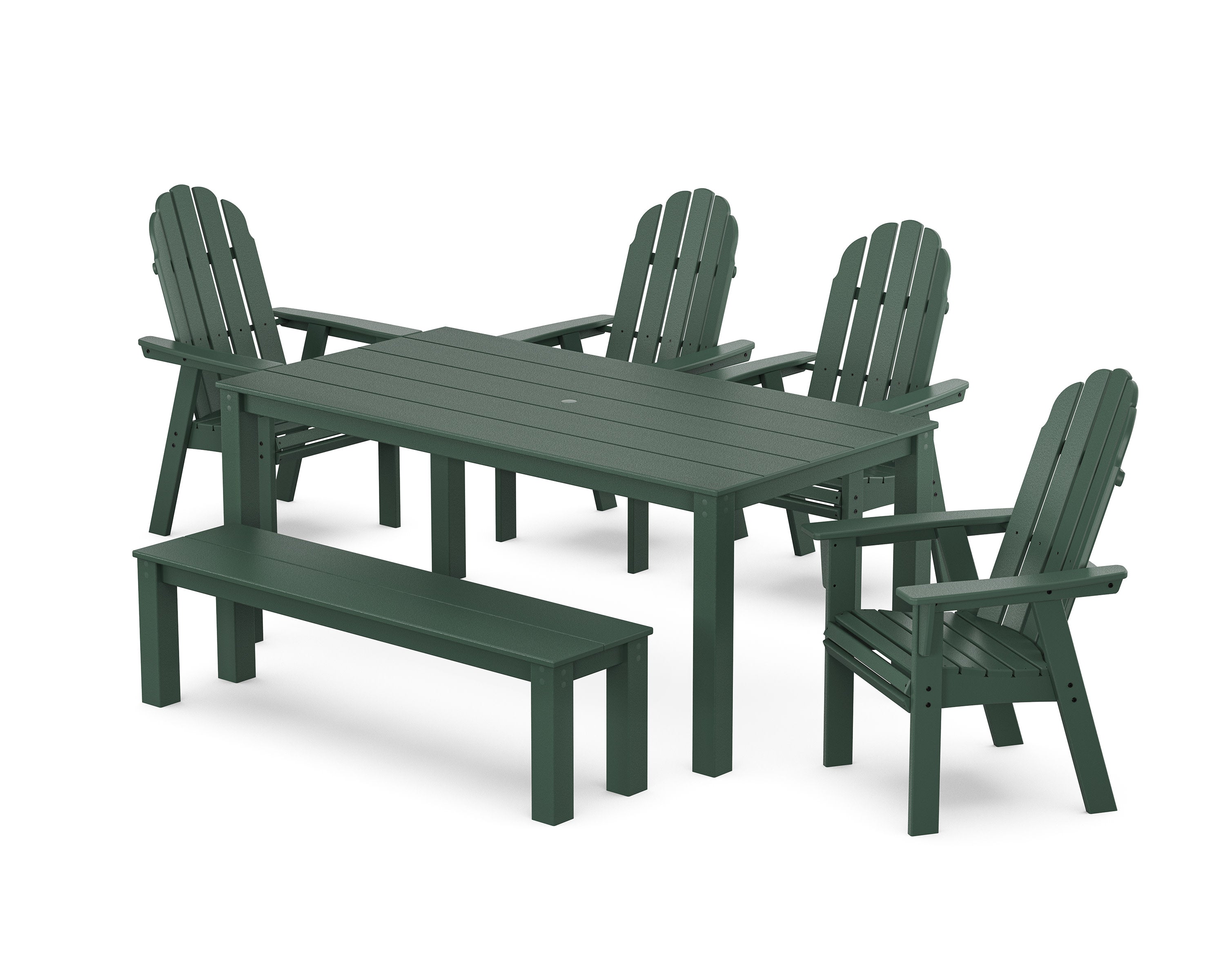 Vineyard Curveback Adirondack 6-Piece Parsons Dining Set with Bench in Green