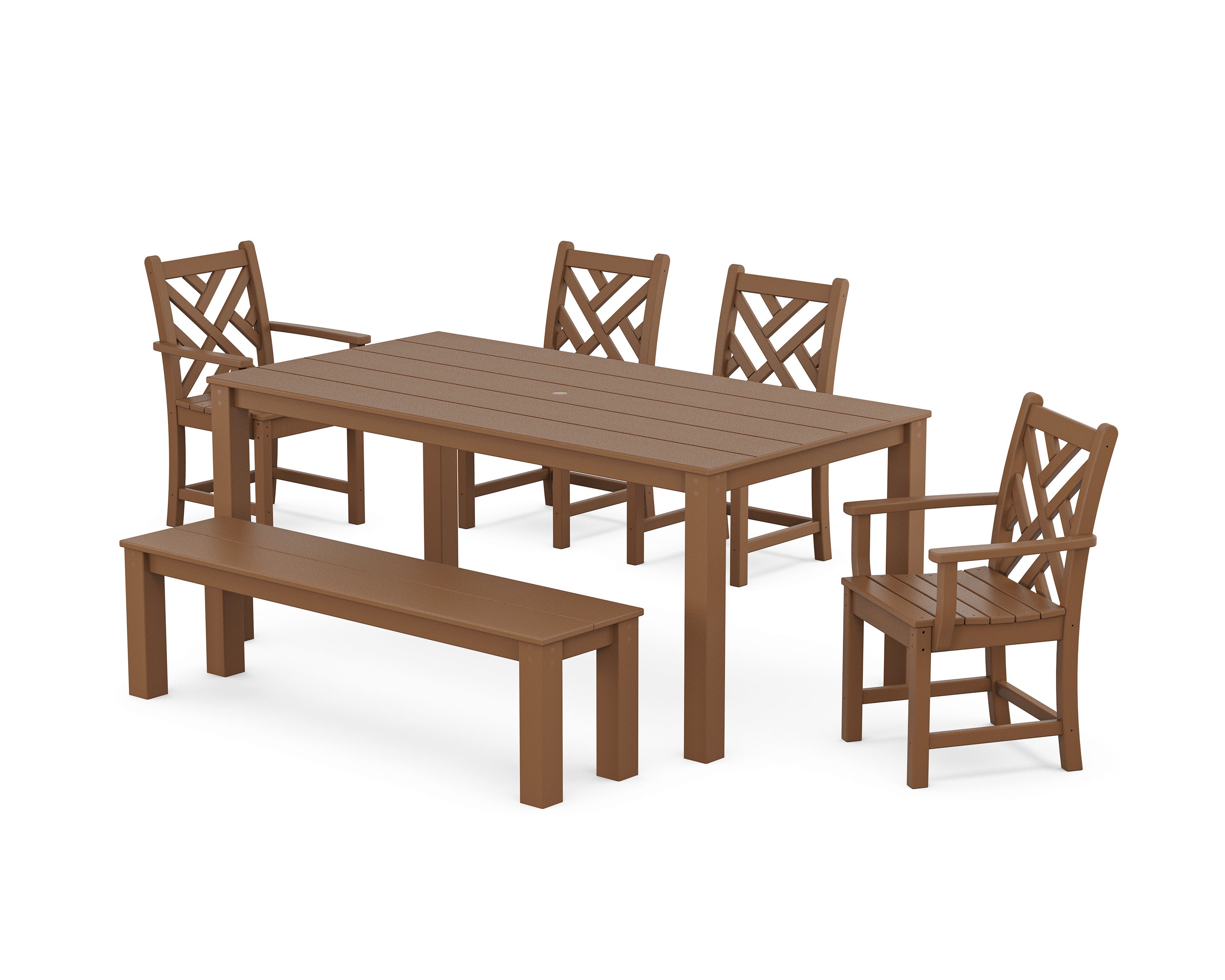 Chippendale 6-Piece Parsons Dining Set with Bench in Teak