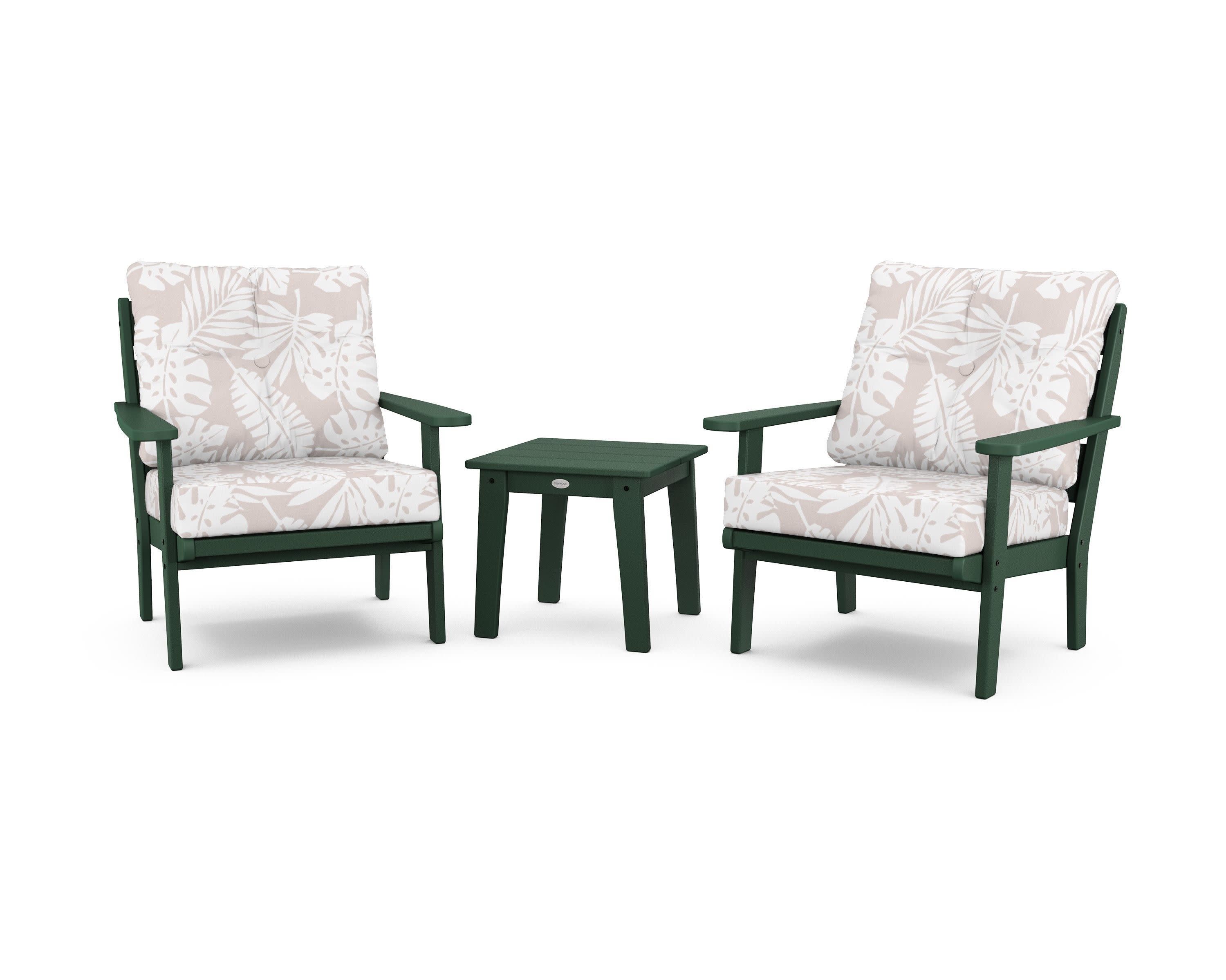 Lakeside 3-Piece Deep Seating Chair Set in Green / Leaf Dune Burlap
