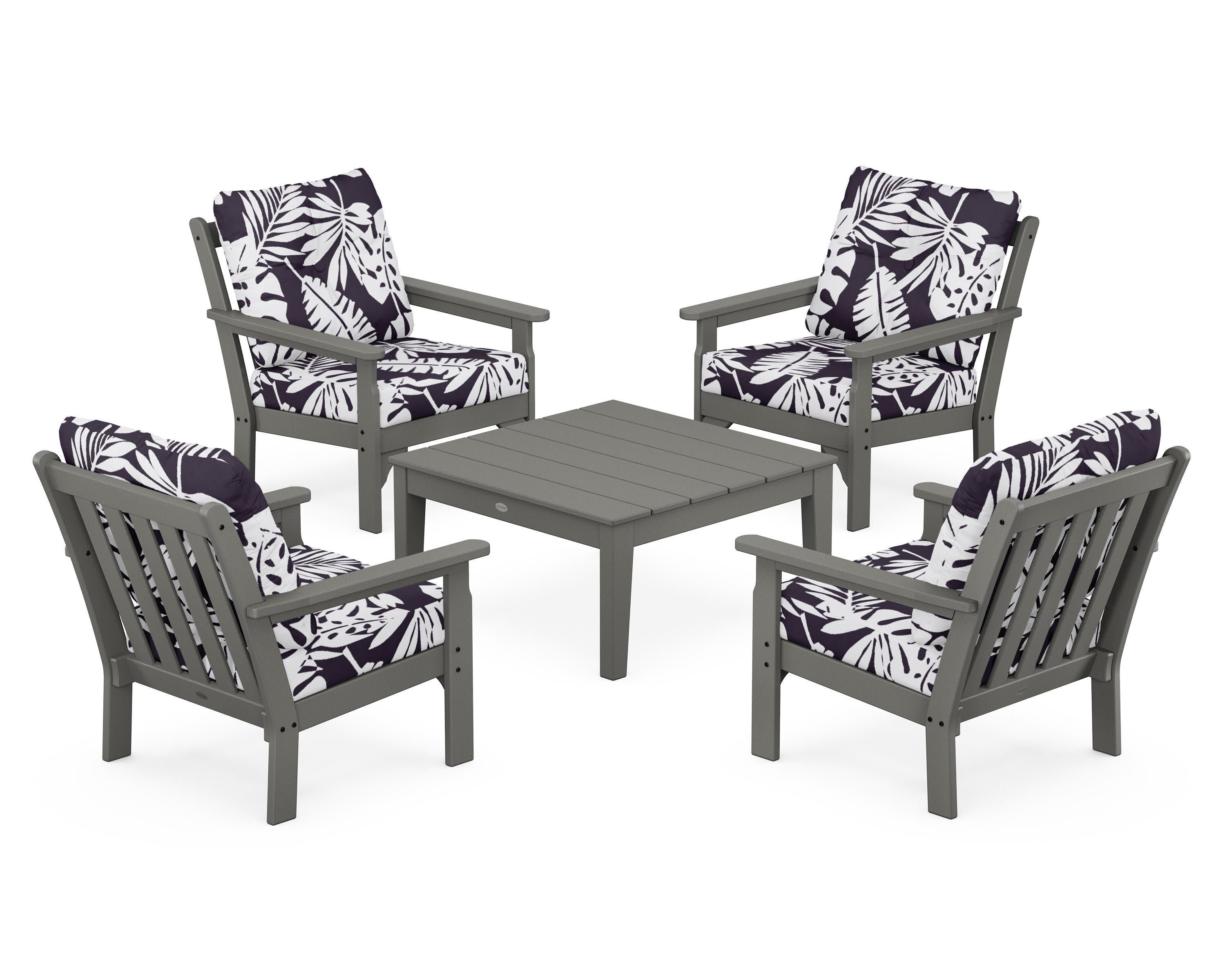 Vineyard 5-Piece Deep Seating Conversation Set in Slate Grey / Leaf Navy