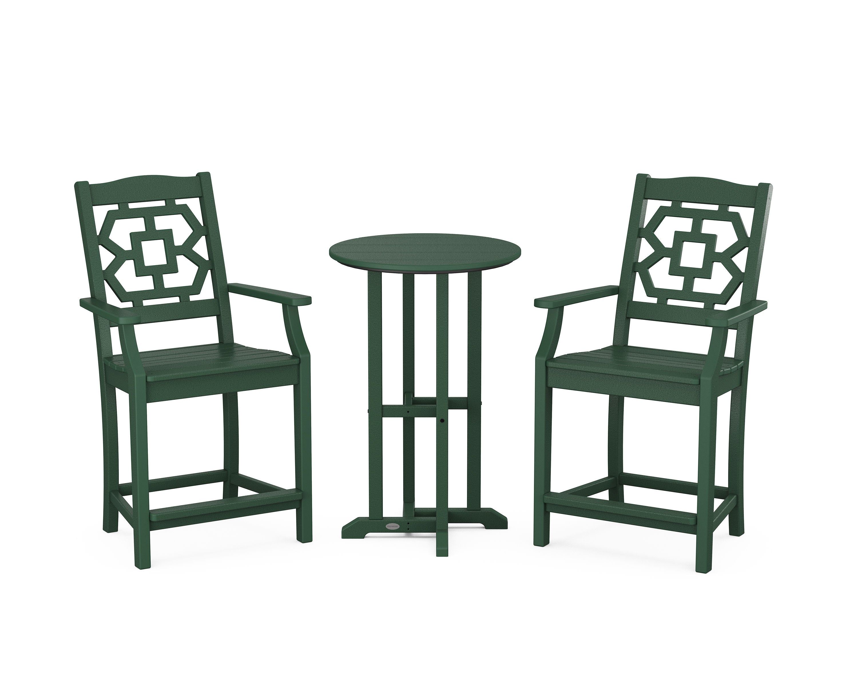 Chinoiserie 3-Piece Farmhouse Bistro Counter Set in Green