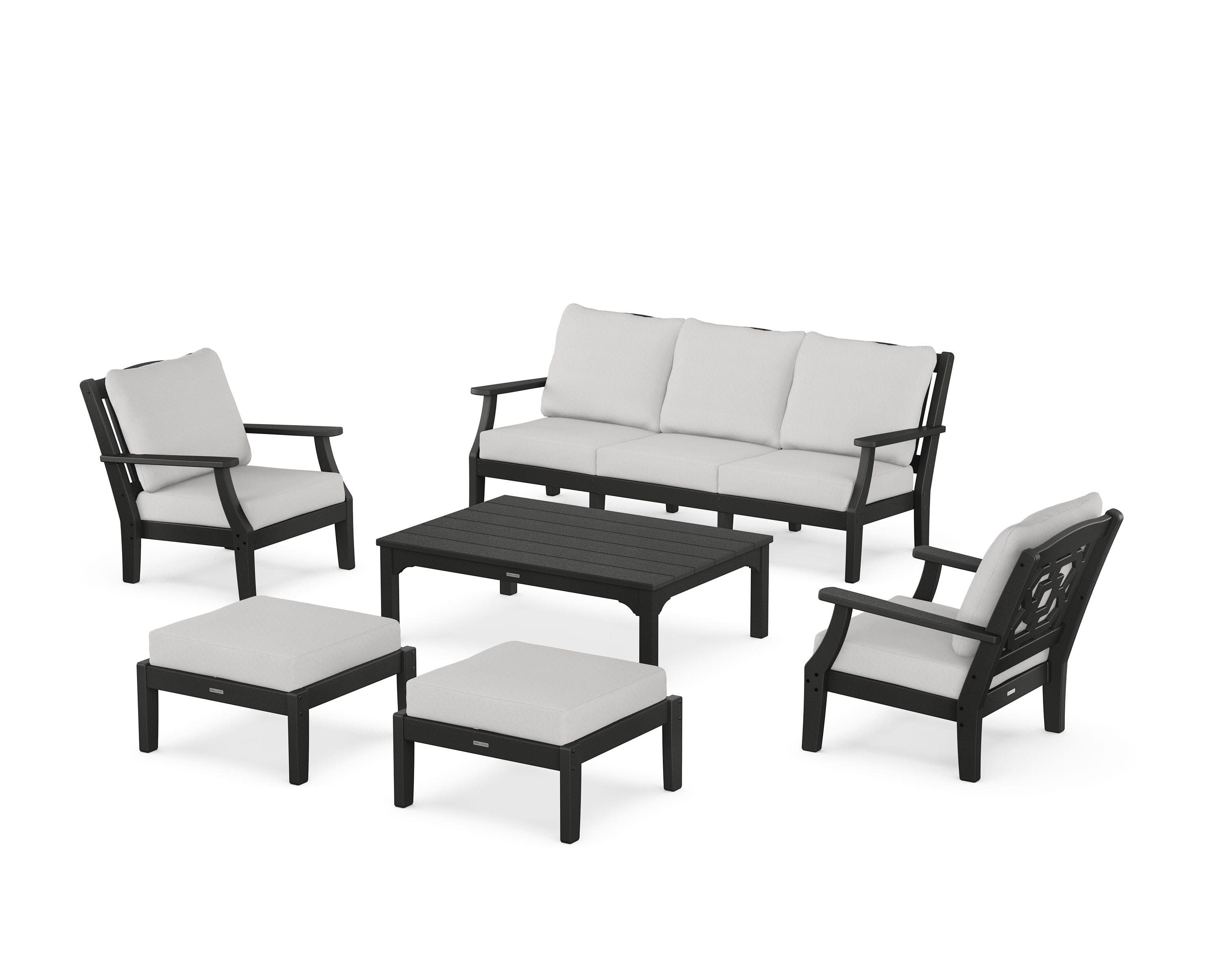 Chinoiserie 6-Piece Lounge Sofa Set in Black / Diamond in the Rough