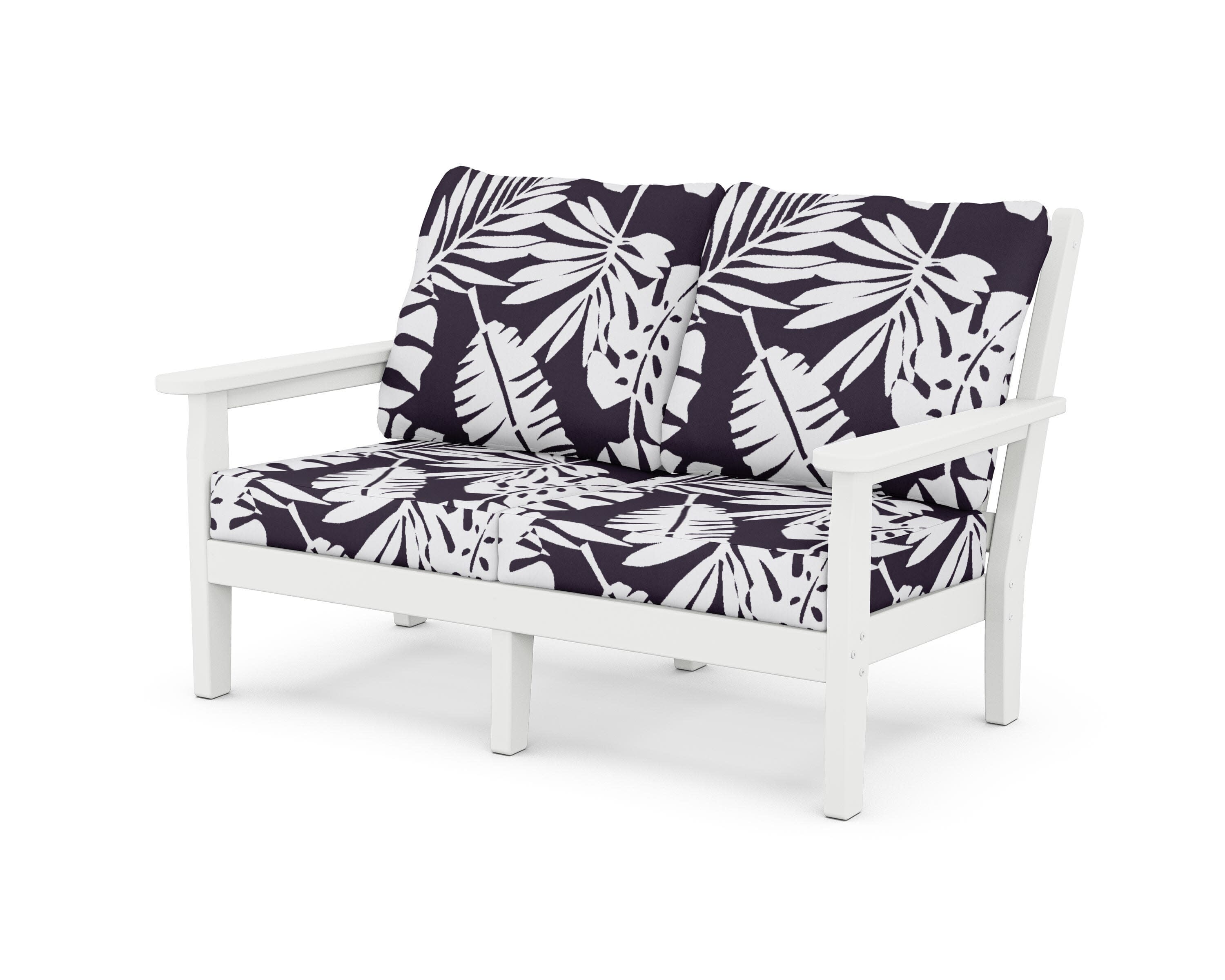 Chippendale Deep Seating Loveseat in White / Leaf Navy
