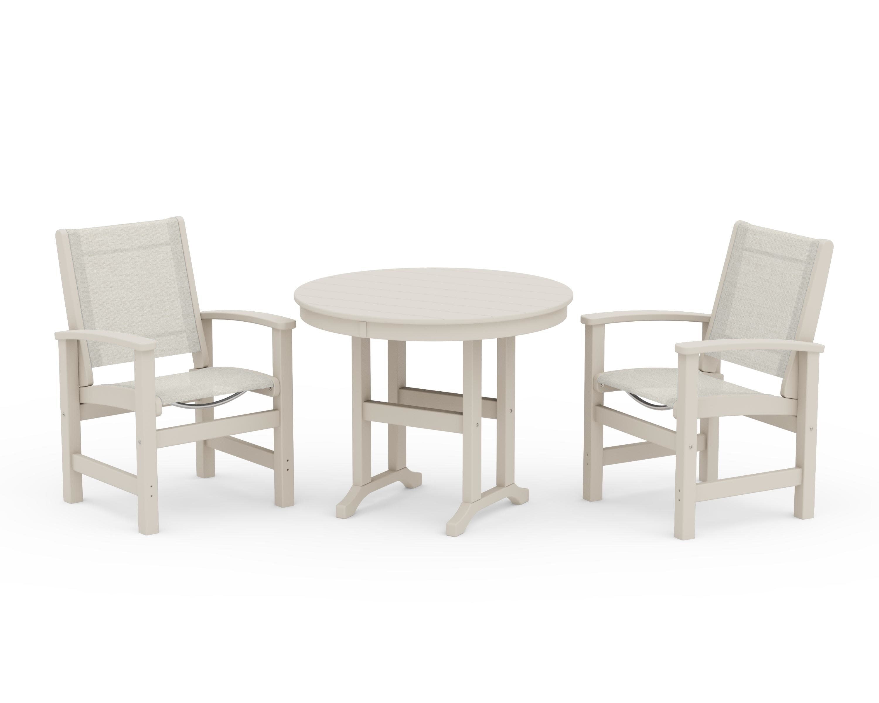 Coastal 3-Piece Round Dining Set in Sand / Parchment Sling