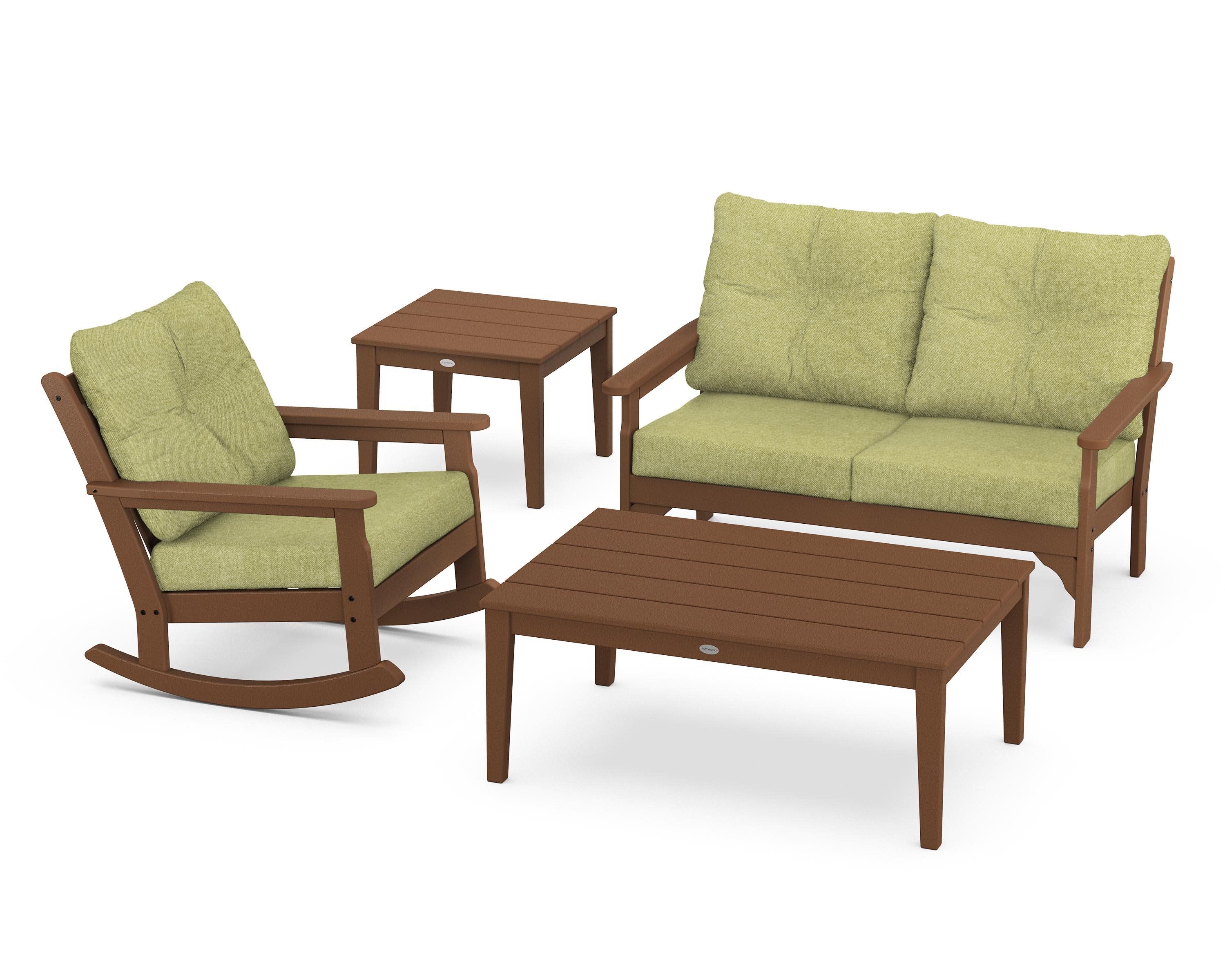 Vineyard 4-Piece Deep Seating Rocker Set in Teak / Chartreuse Boucle