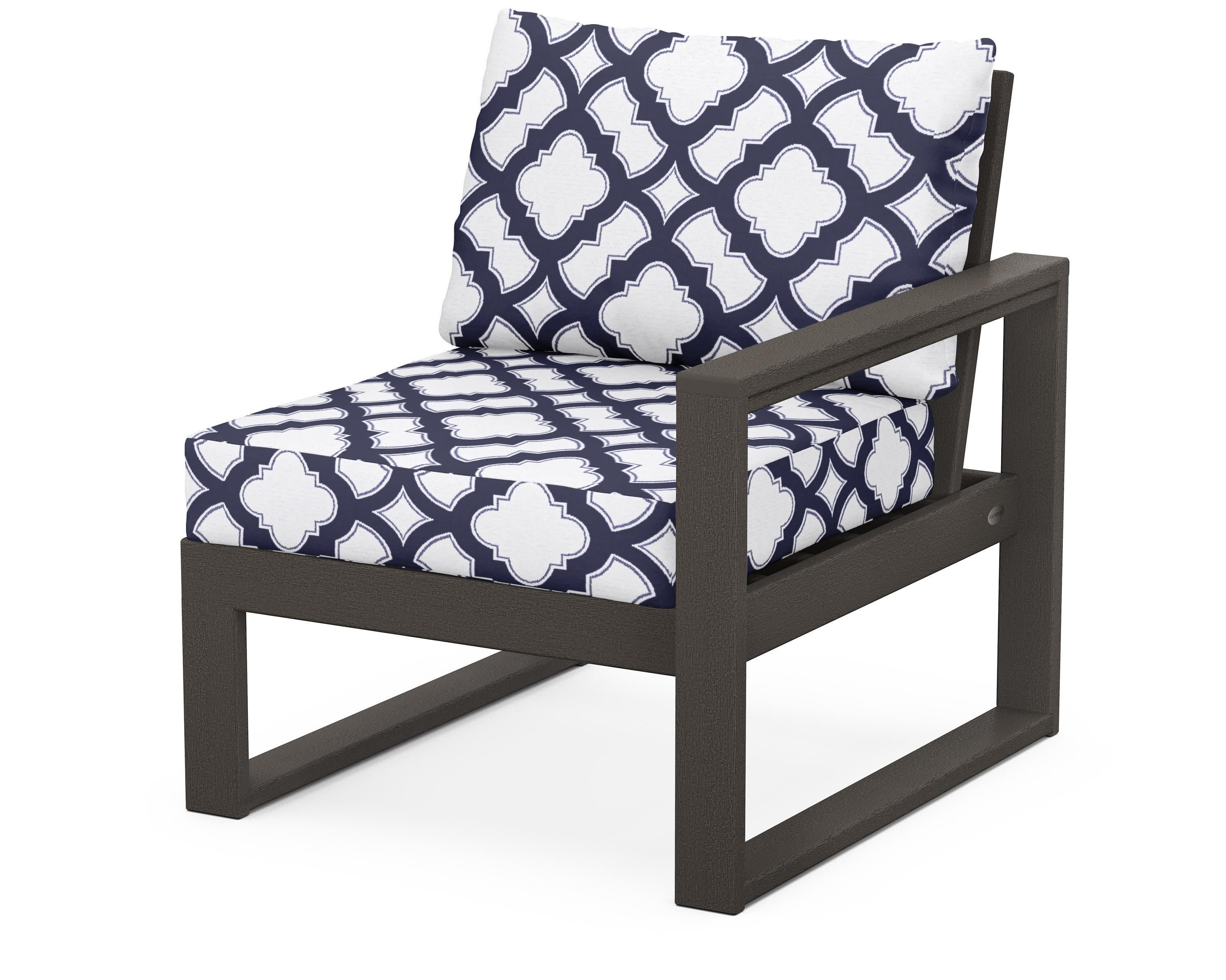 EDGE Modular Right Arm Chair in Vintage Coffee / Trellis Navy