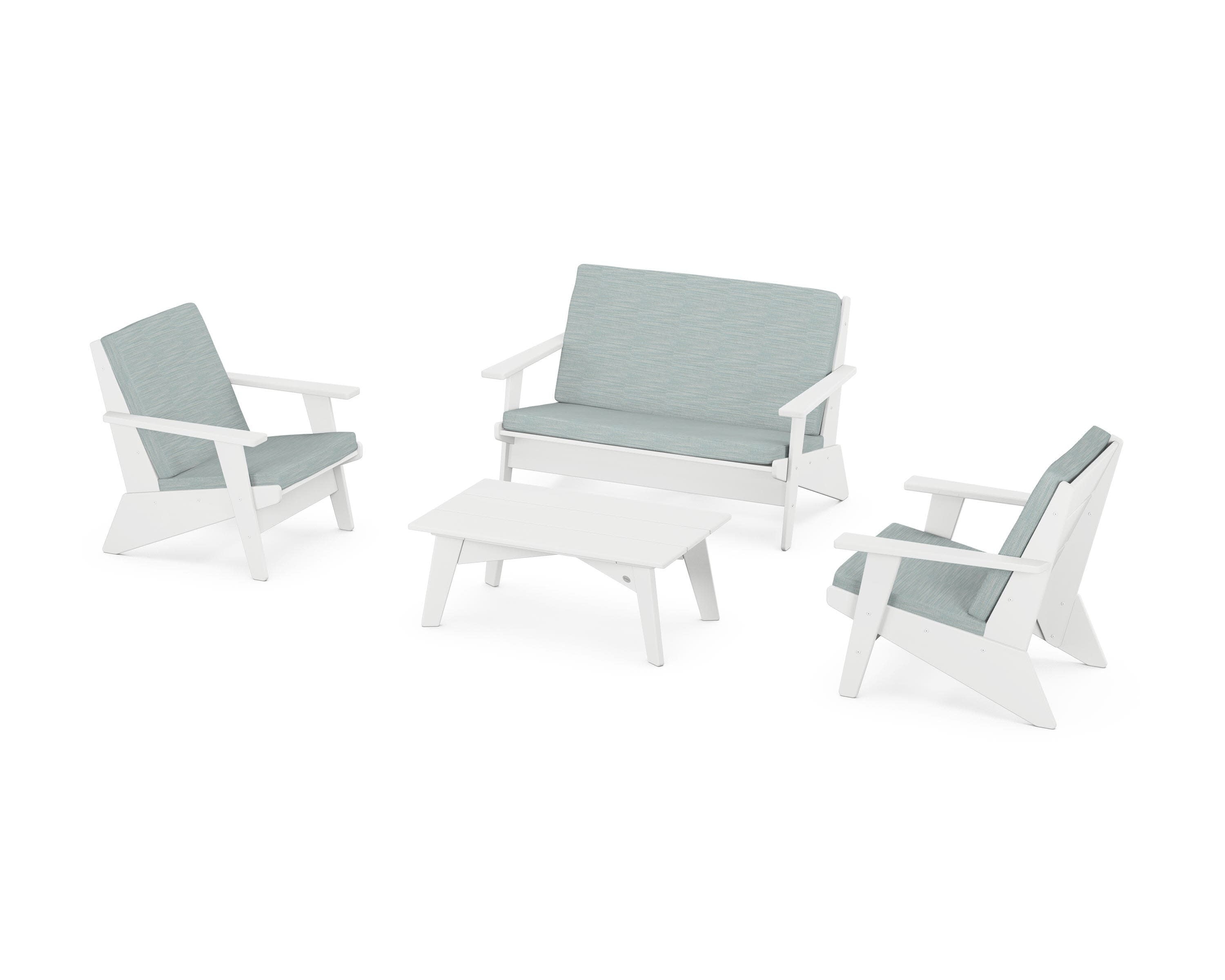 Riviera Modern Lounge 4-Piece Set in White / Soothe Mist