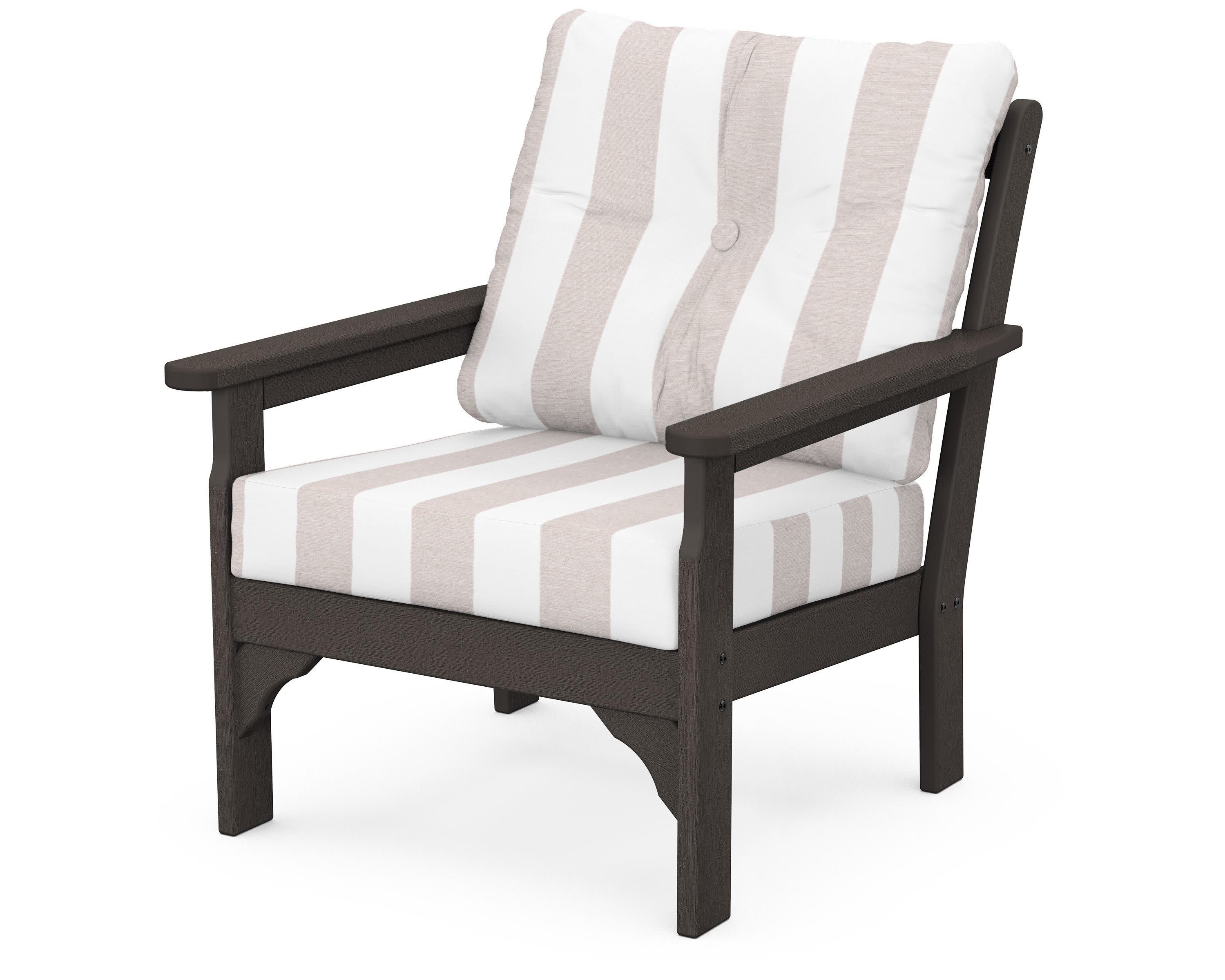 Vineyard Deep Seating Chair in Vintage Coffee / Cabana Stripe Dune Burlap