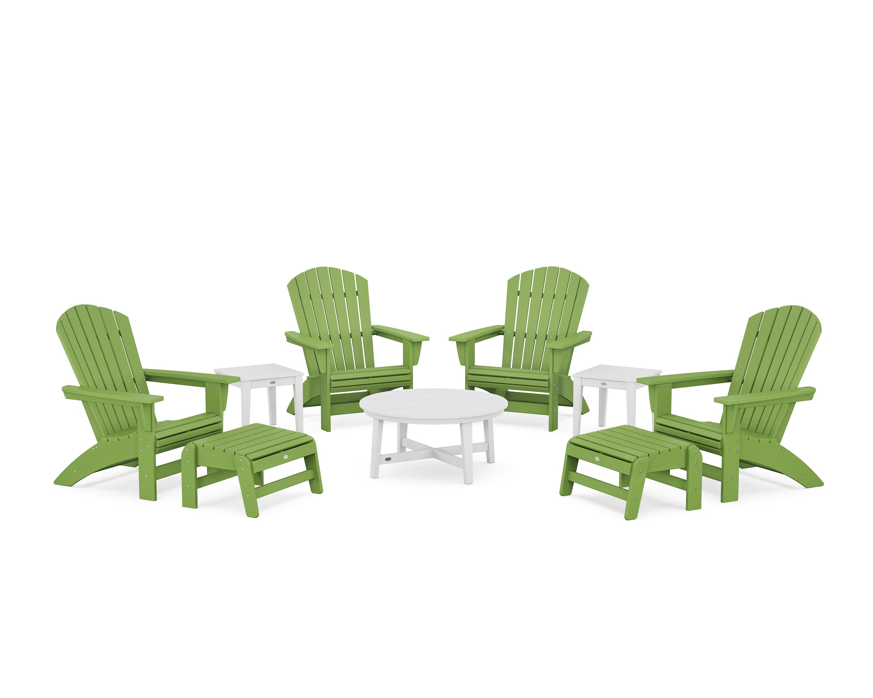 Nautical Grand Adirondack 9-Piece Conversation Set in Lime / White
