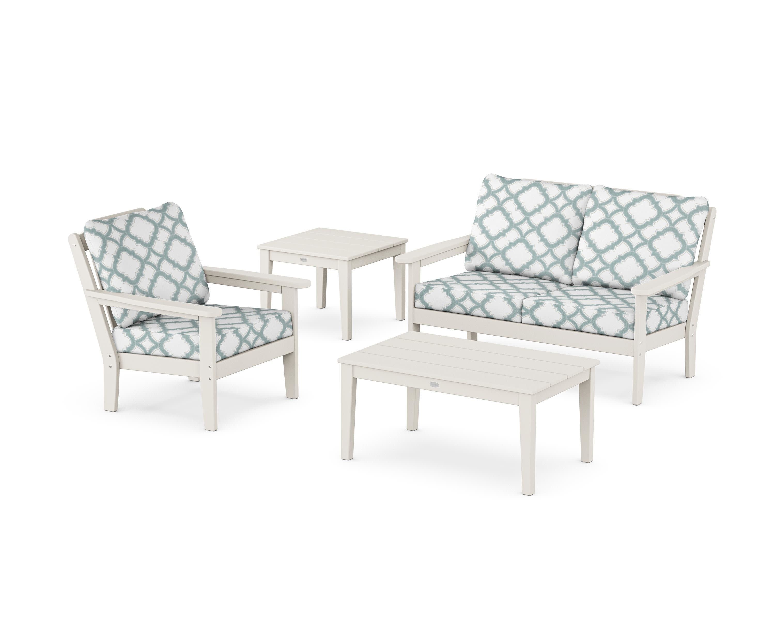 Wovendale 4-Piece Deep Seating Set in Sand / Trellis Glacier Spa