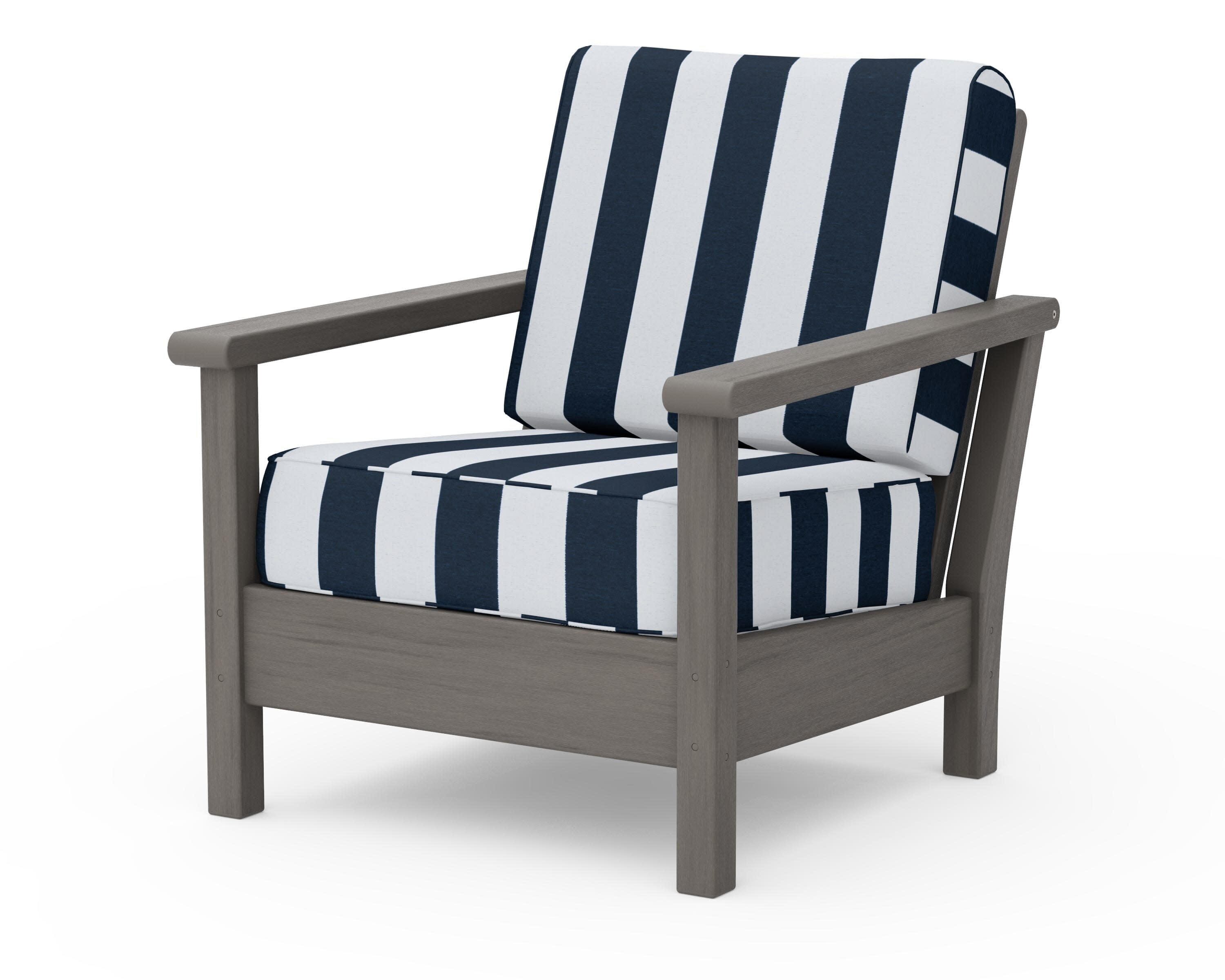 Harbour Deep Seating Chair in Driftwood / Cabana Stripe Marine Indigo