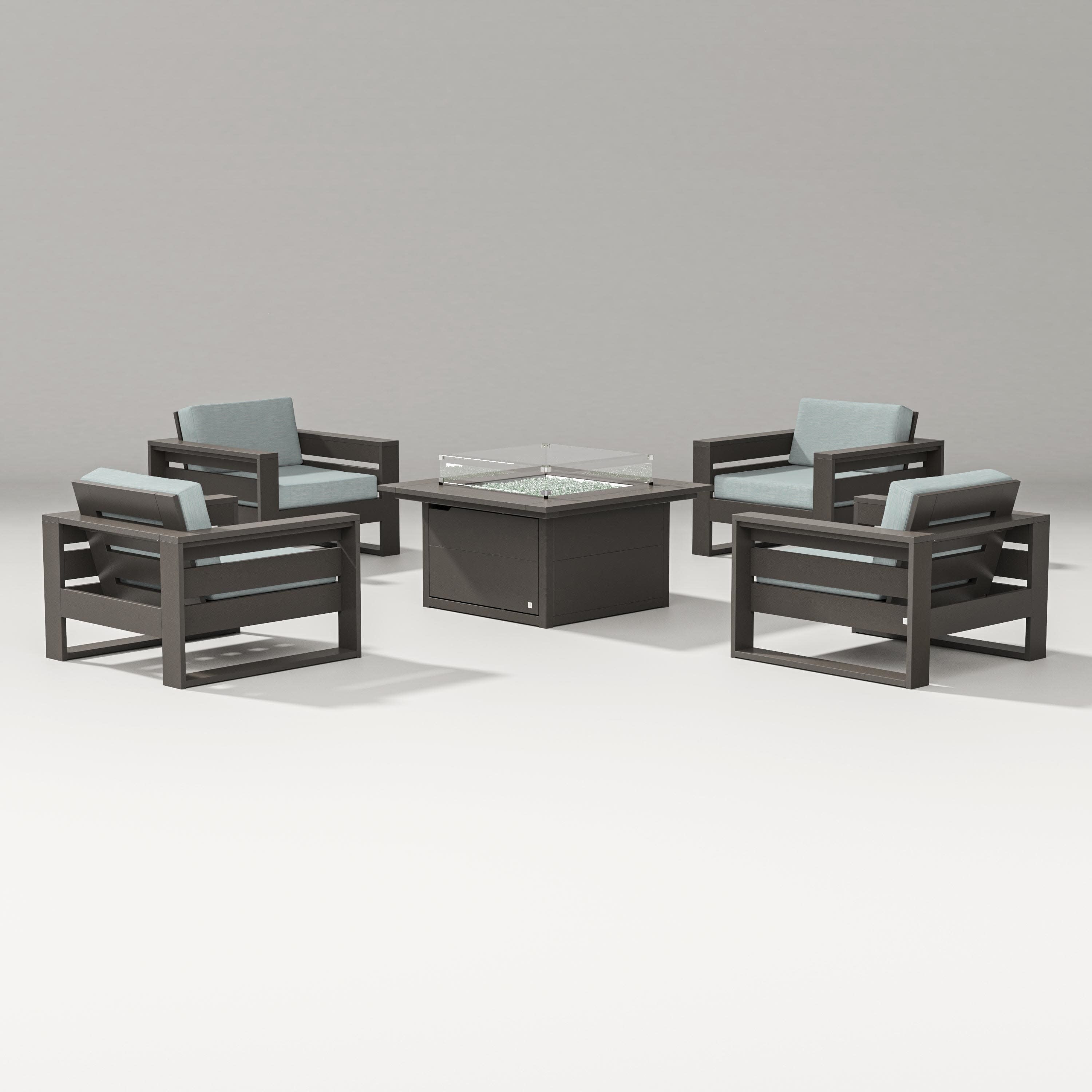 Latitude 5-Piece Lounge Fire Table Set in Vintage Coffee / Soothe Mist