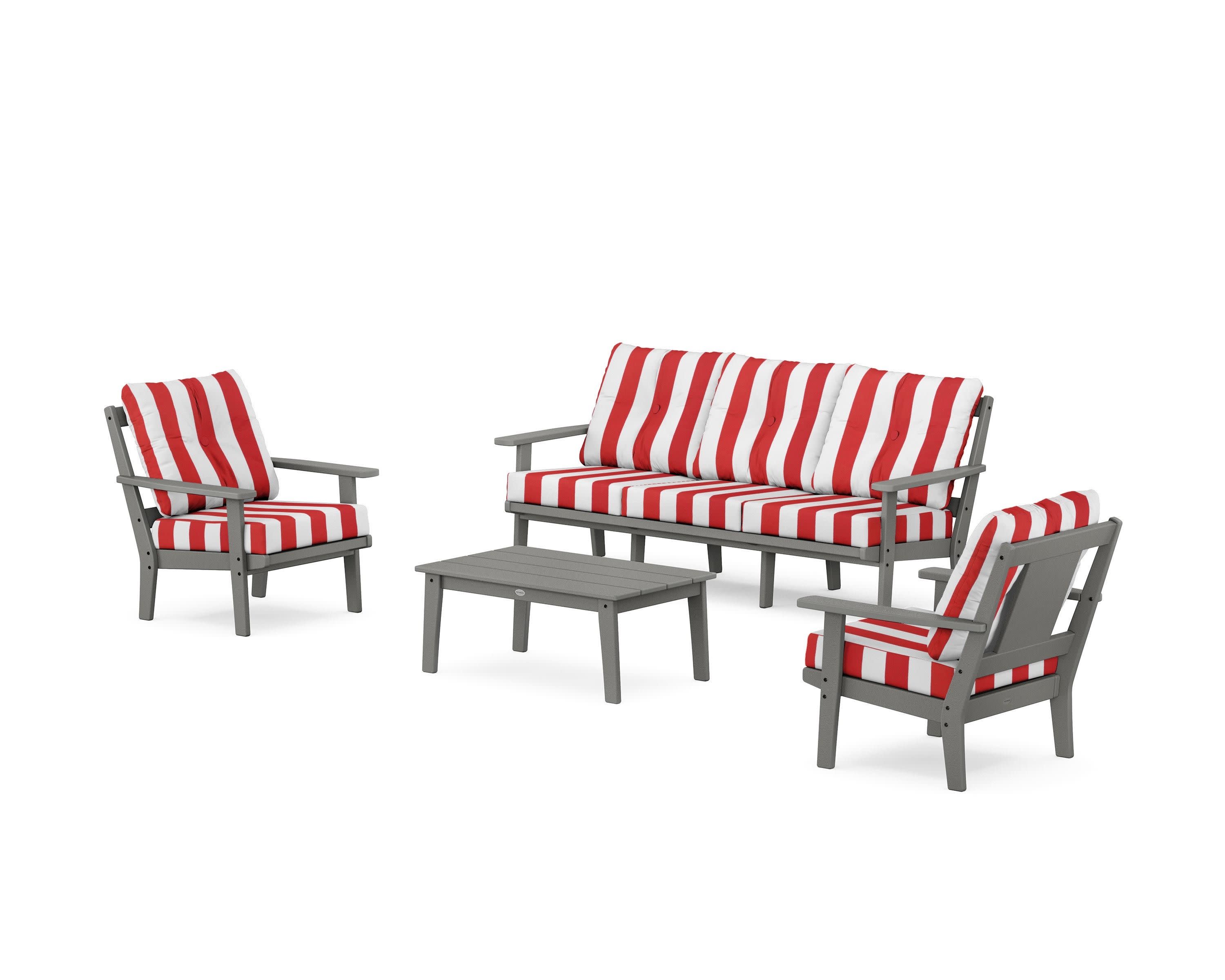 Prairie 4-Piece Deep Seating Set with Sofa in Slate Grey / Cabana Stripe Crimson