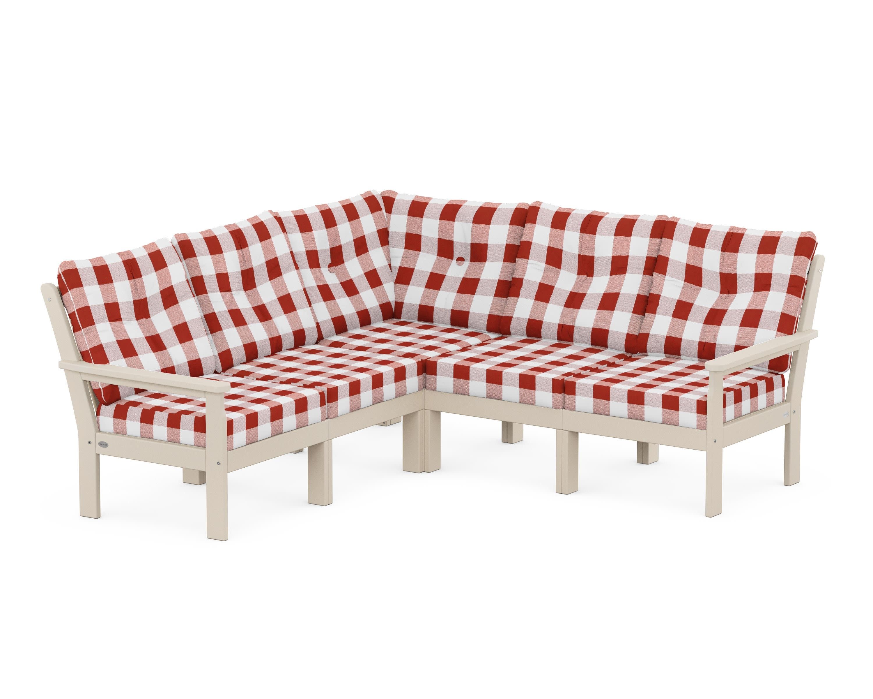 Vineyard 5-Piece Sectional in Sand / Buffalo Plaid Crimson