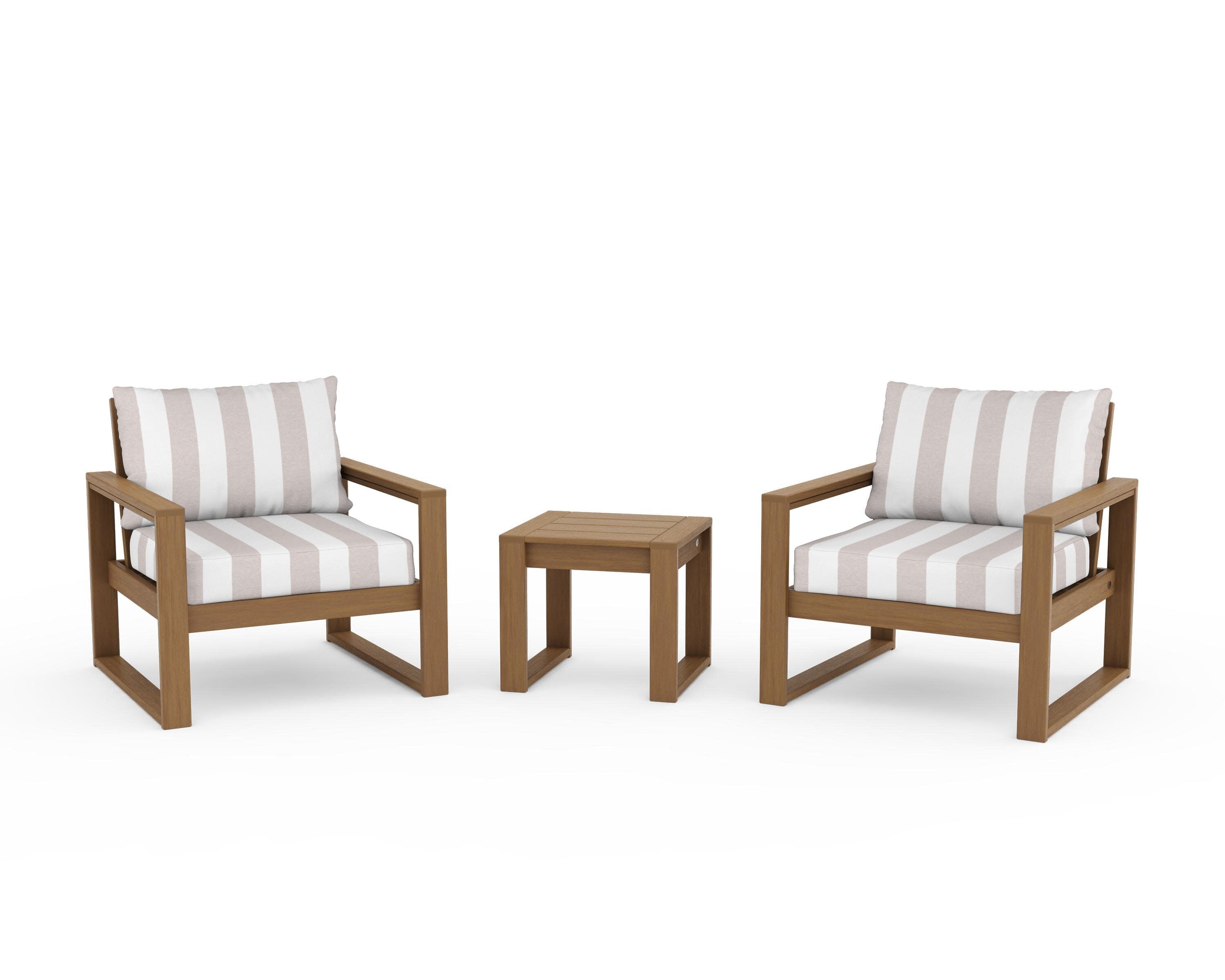 EDGE Sectional 3-Piece Deep Seating Set in Natural / Cabana Stripe Dune Burlap