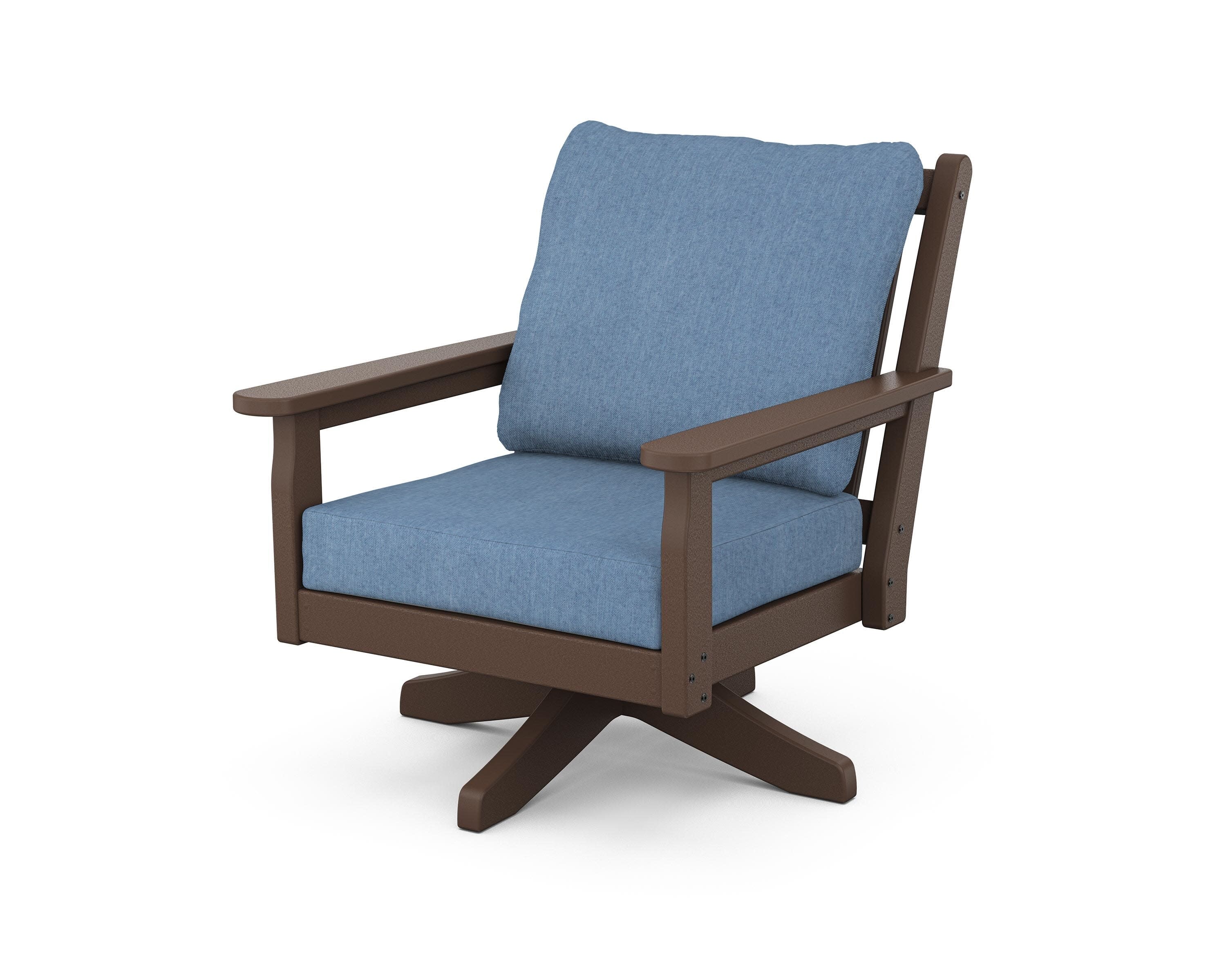 Chippendale Deep Seating Swivel Chair in Mahogany / Sky Blue