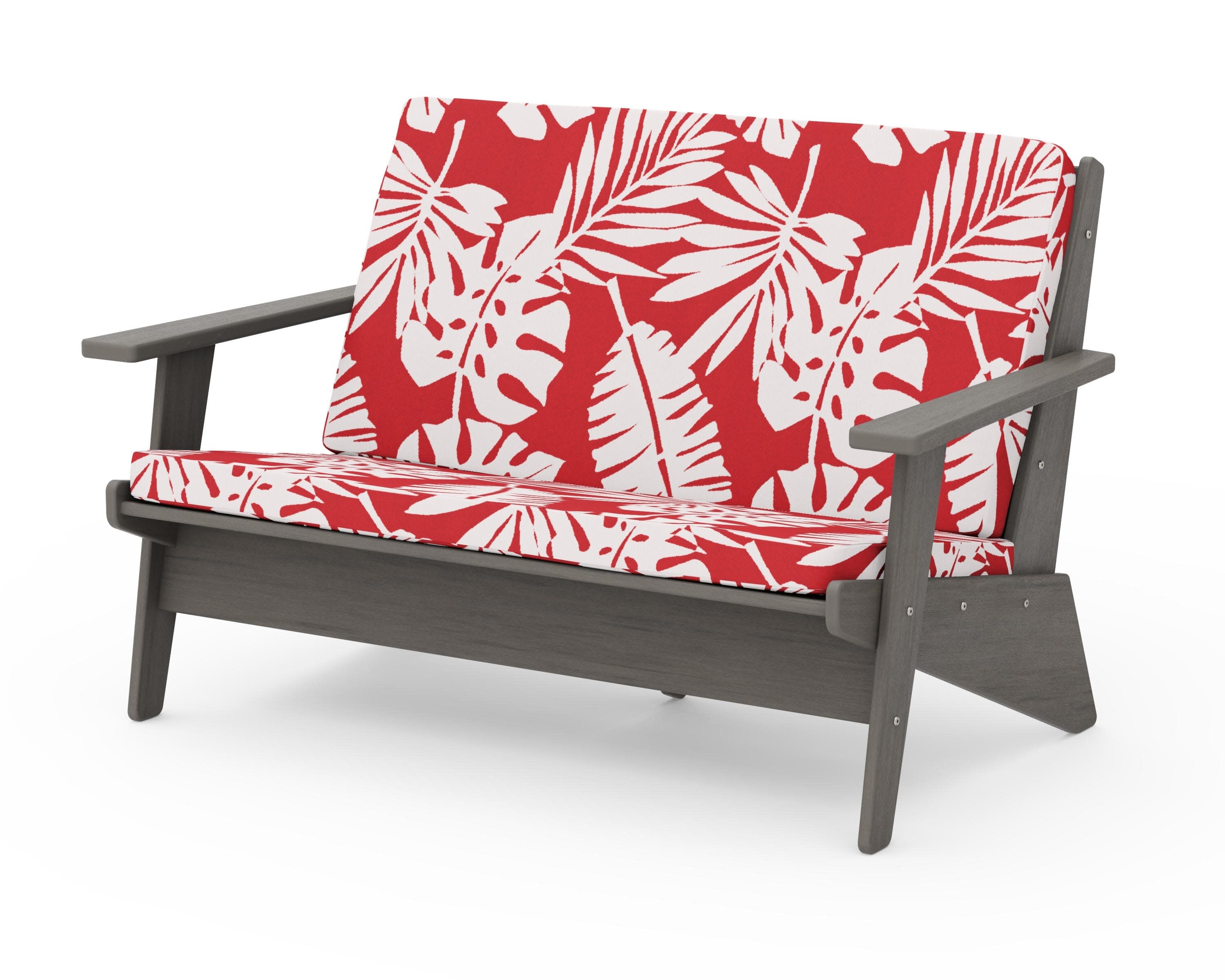 Riviera Modern Lounge Loveseat in Driftwood / Leaf Crimson