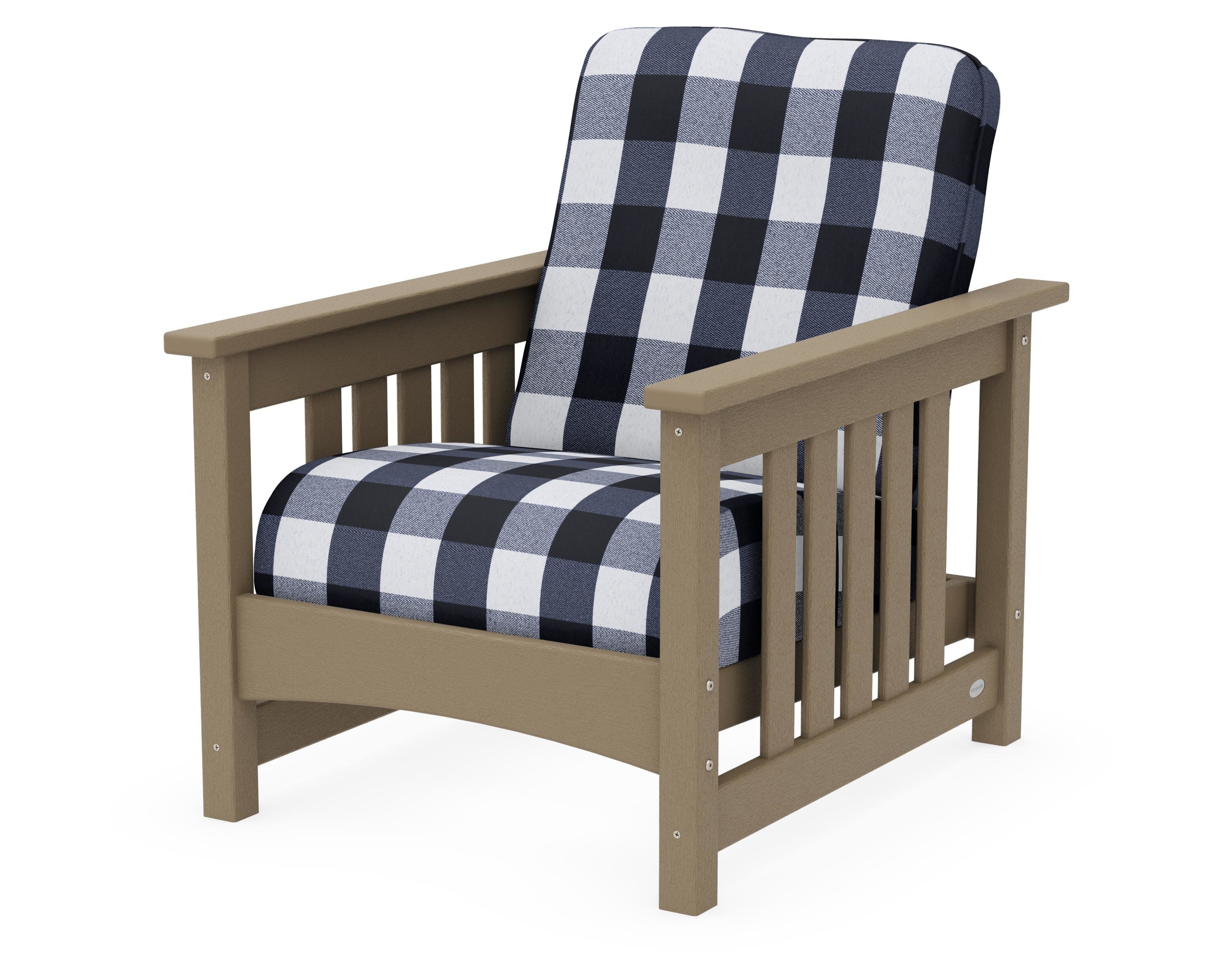 Club Mission Chair in Vintage Sahara / Buffalo Plaid Marine Indigo