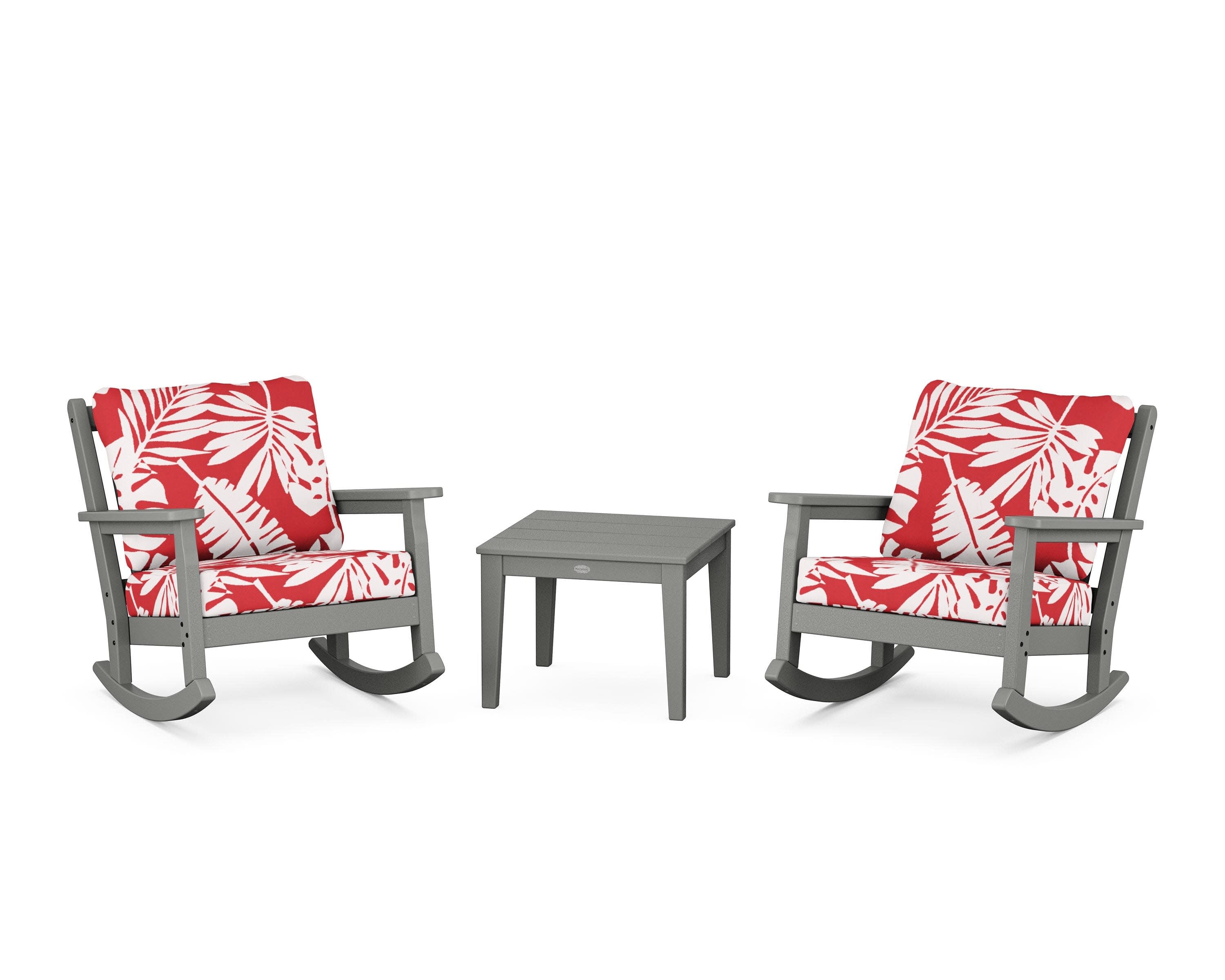 Chippendale 3-Piece Deep Seating Rocker Set in Slate Grey / Leaf Crimson