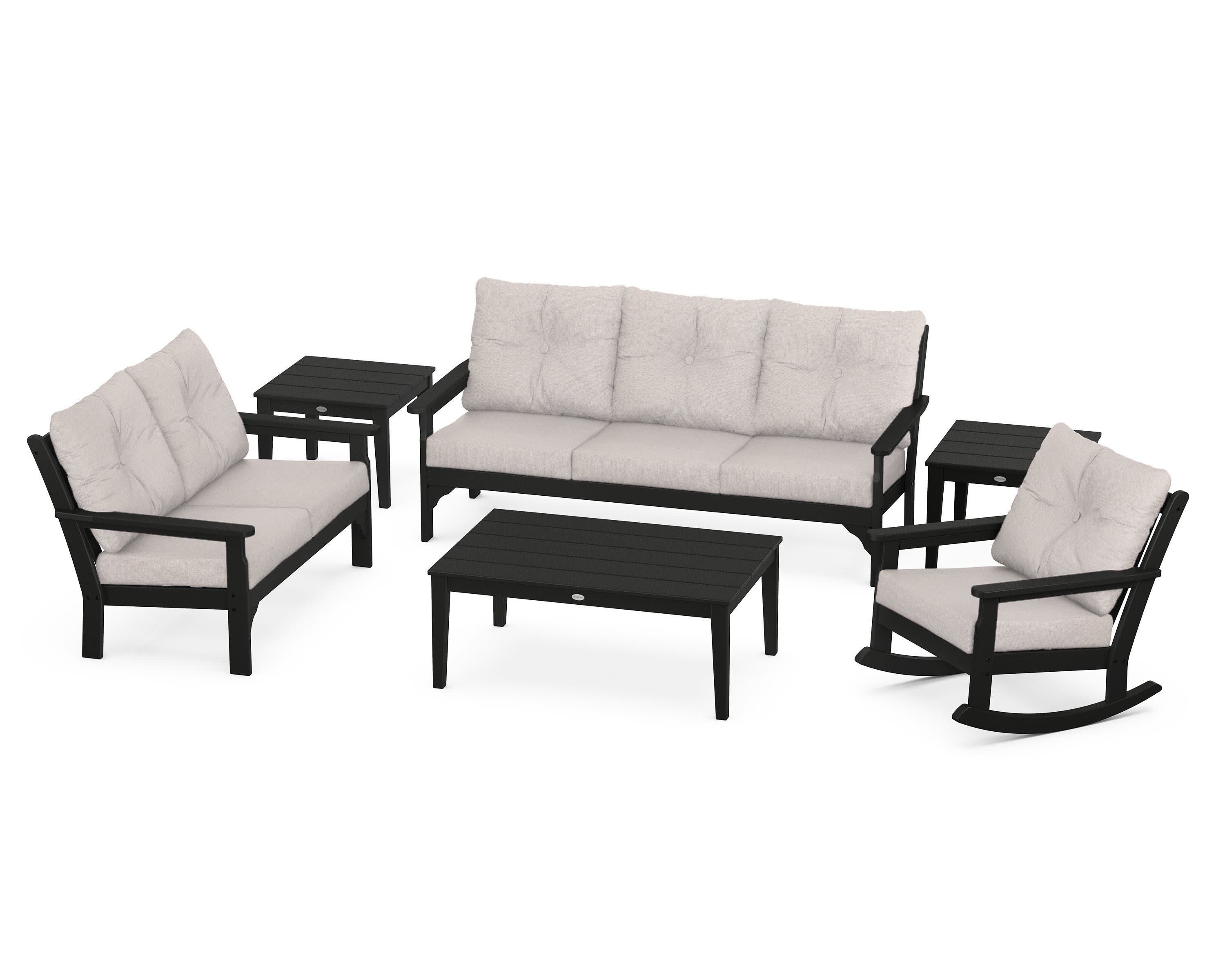 Vineyard 6-Piece Deep Seating Set in Black / Dune Burlap