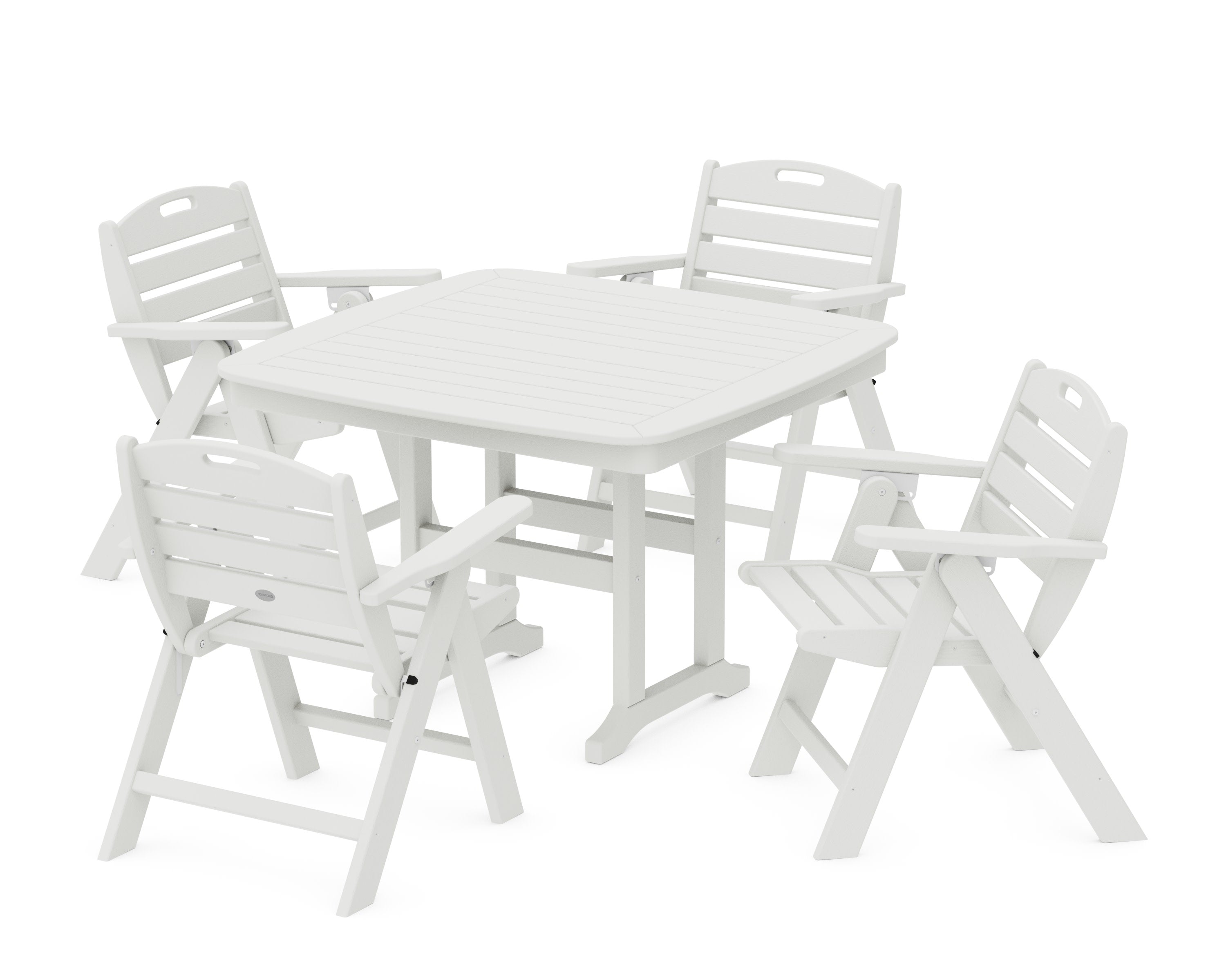 Nautical Folding Lowback Chair 5-Piece Dining Set with Trestle Legs in Vintage White