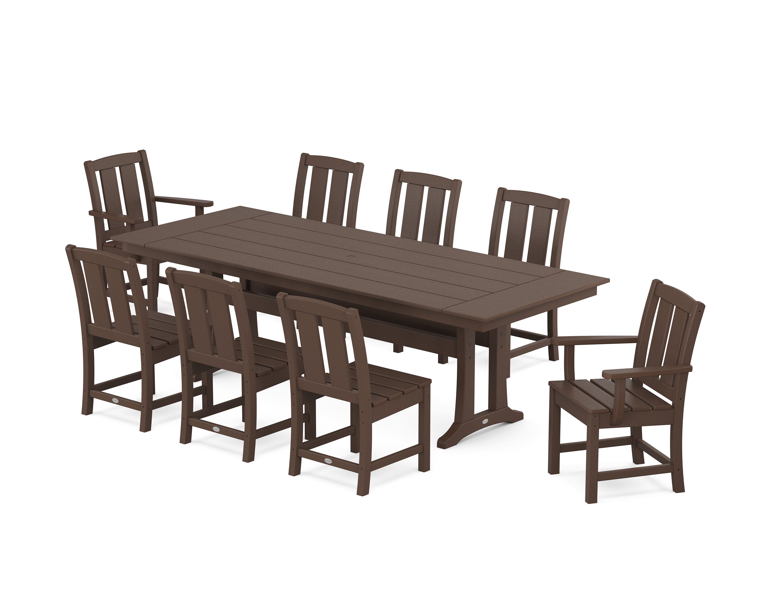 Mission 9-Piece Farmhouse Dining Set with Trestle Legs in Mahogany