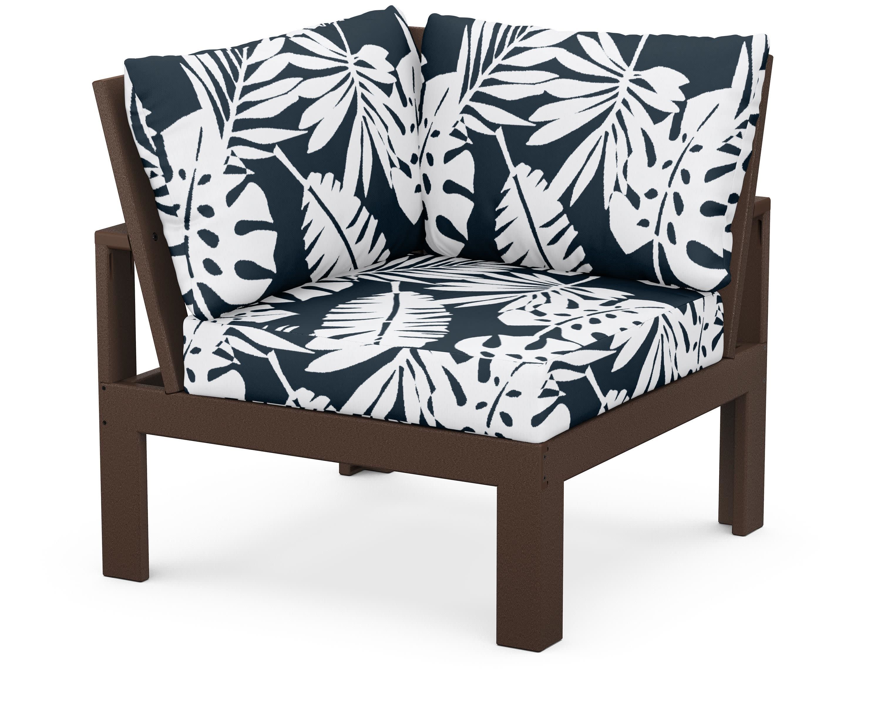 Modular Corner Chair in Mahogany / Leaf Marine Indigo