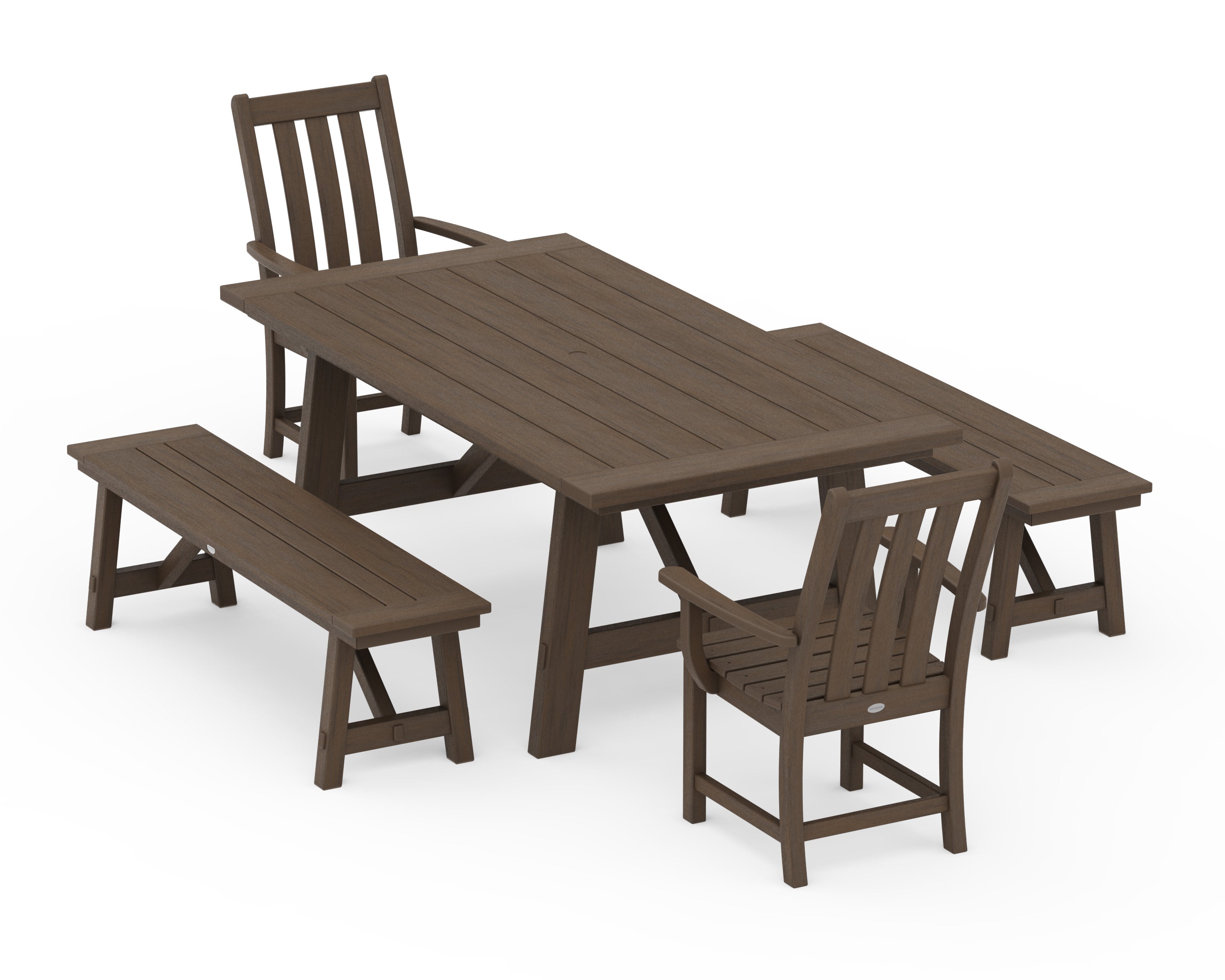Vineyard 5-Piece Rustic Farmhouse Dining Set With Benches in Kona