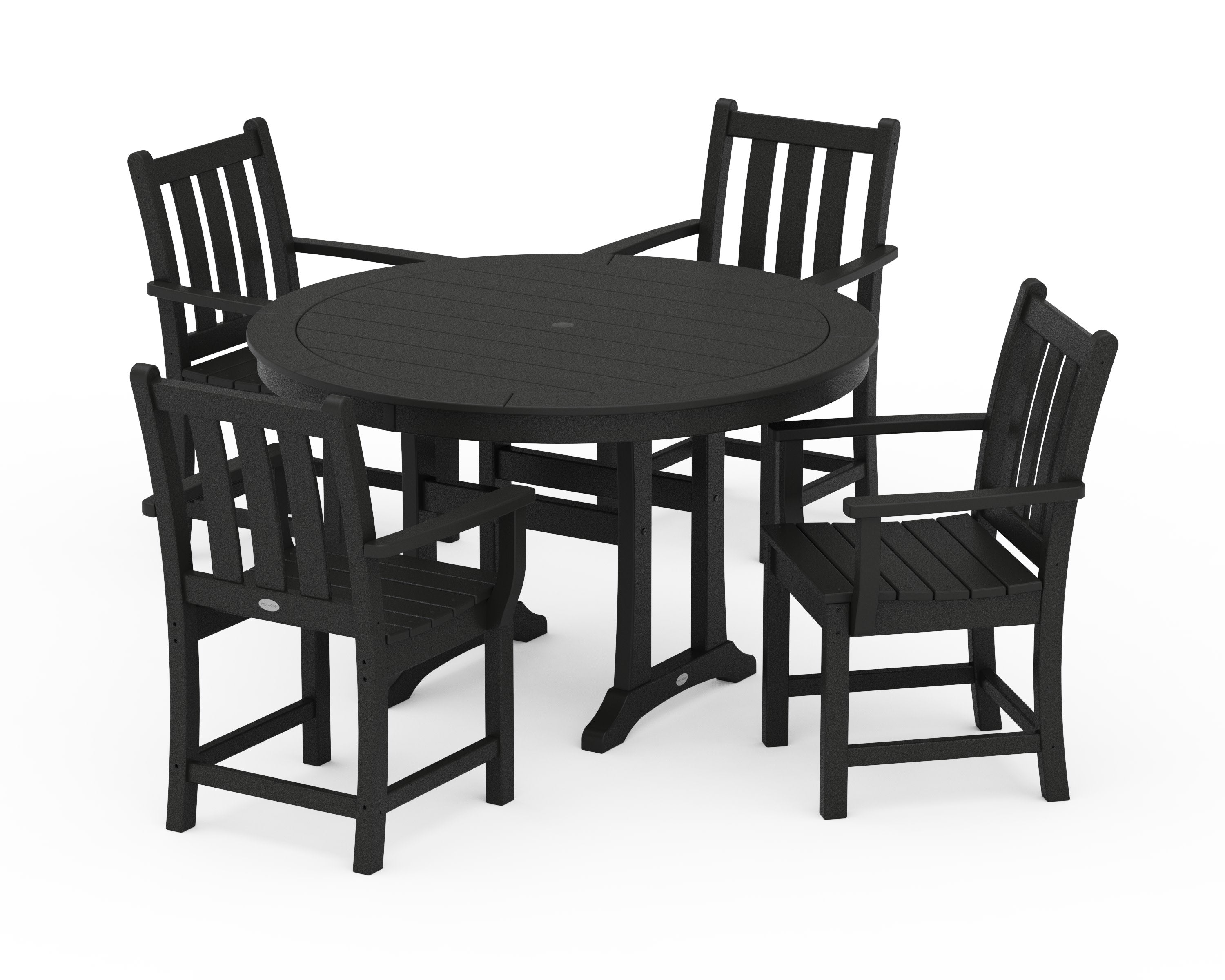 Traditional Garden 5-Piece Round Dining Set with Trestle Legs in Black