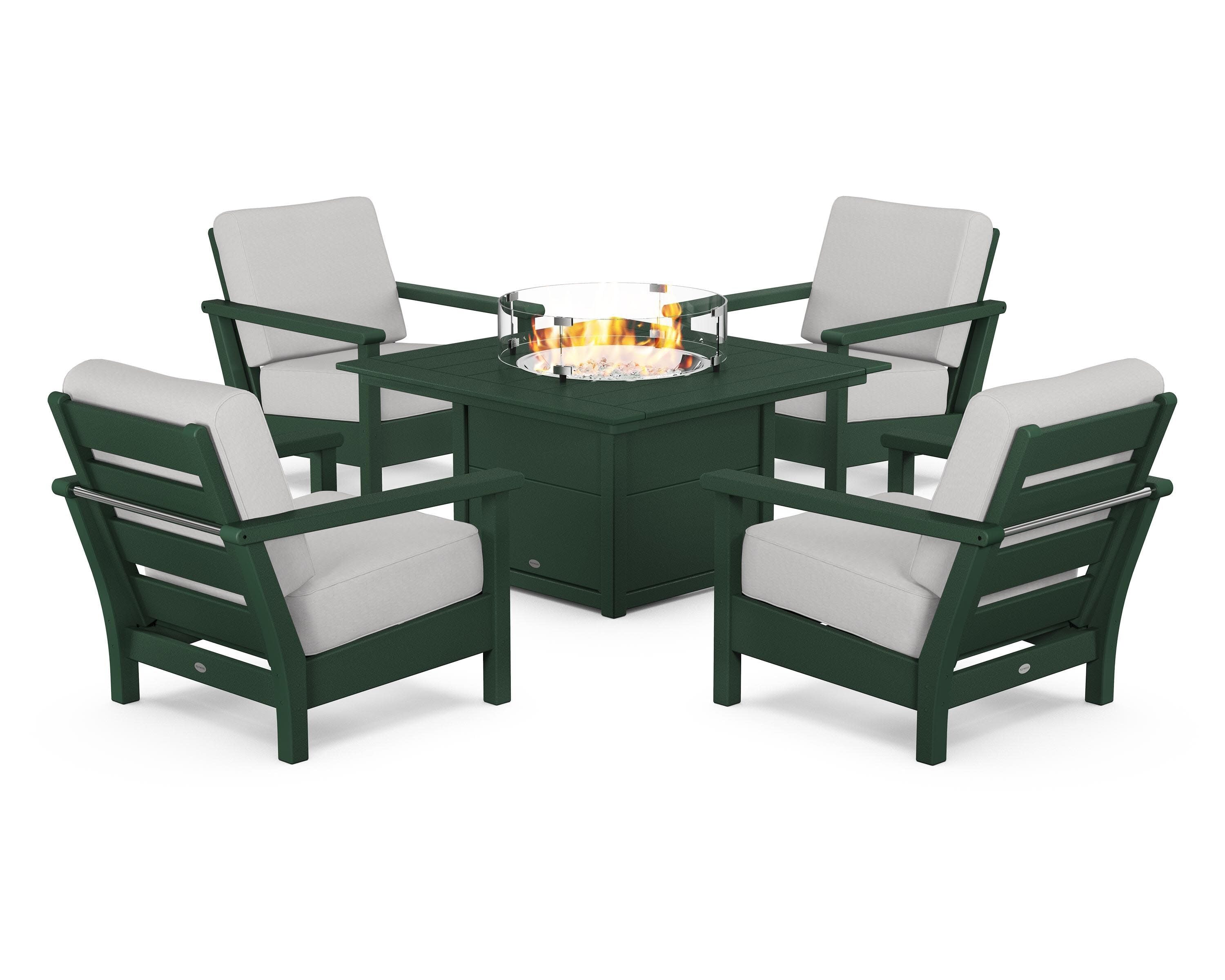 Harbour 5-Piece Conversation Set with Fire Pit Table in Green / Diamond in the Rough