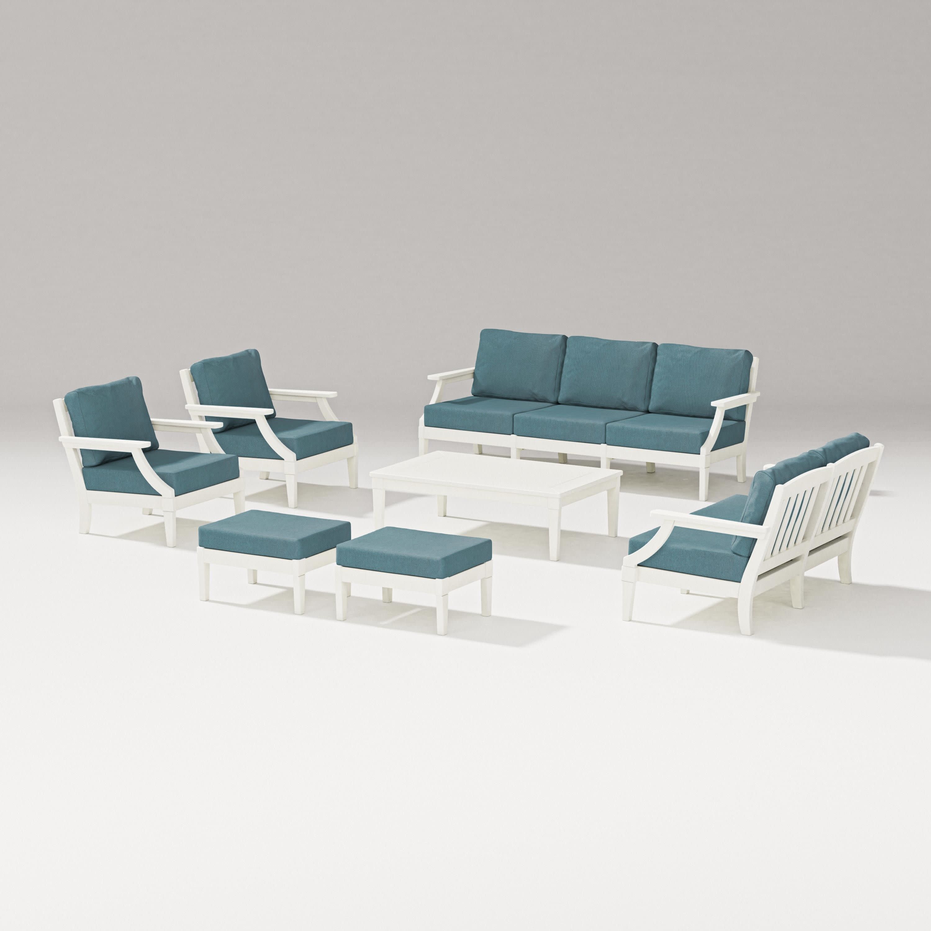 Estate 7-Piece Lounge Sofa Set in Vintage White / Ocean Teal