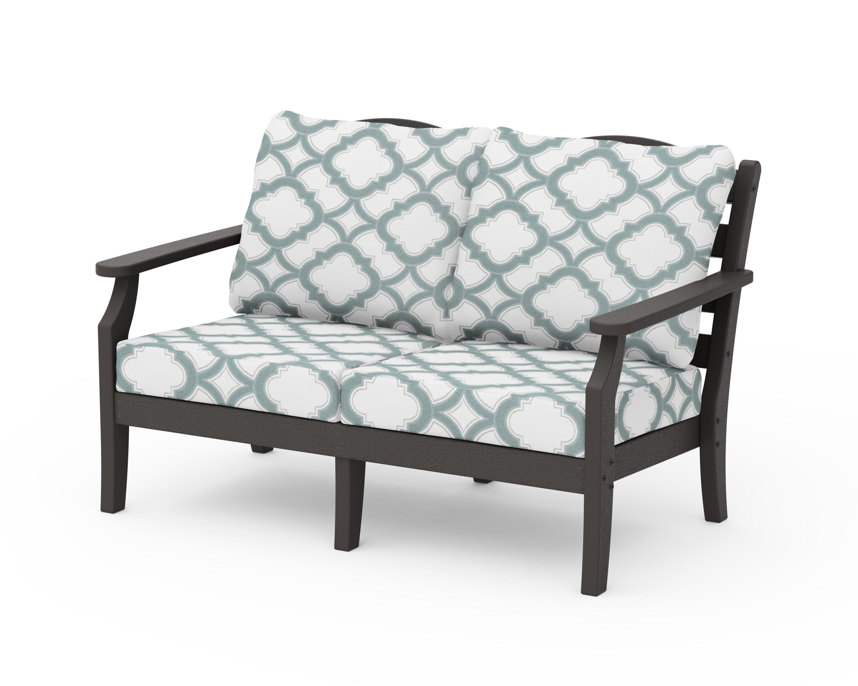 Savannah Deep Seating Loveseat in Vintage Coffee / Trellis Glacier Spa