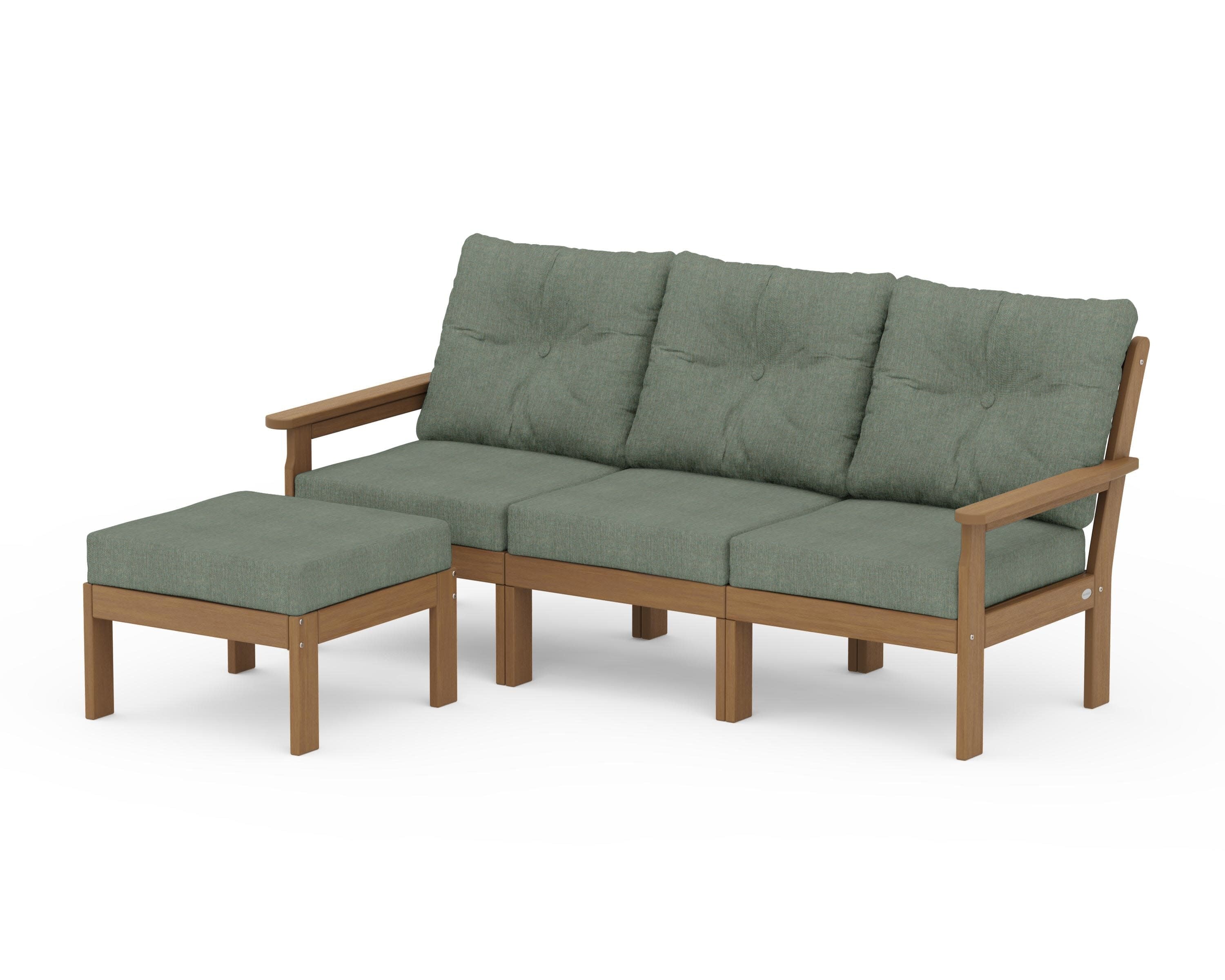 Vineyard 4-Piece Sectional with Ottoman in Natural / Cast Sage