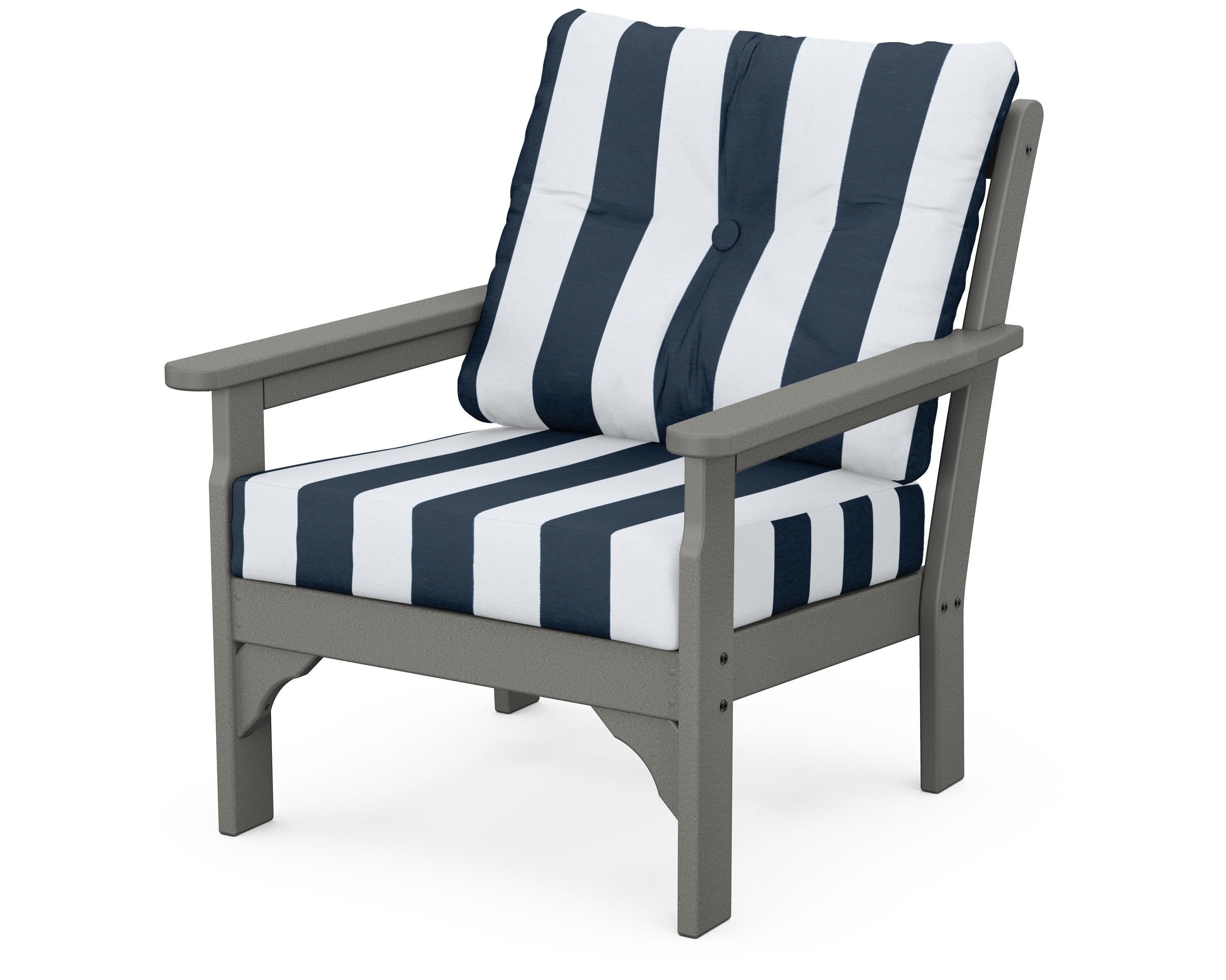 Vineyard Deep Seating Chair in Slate Grey / Cabana Stripe Marine Indigo