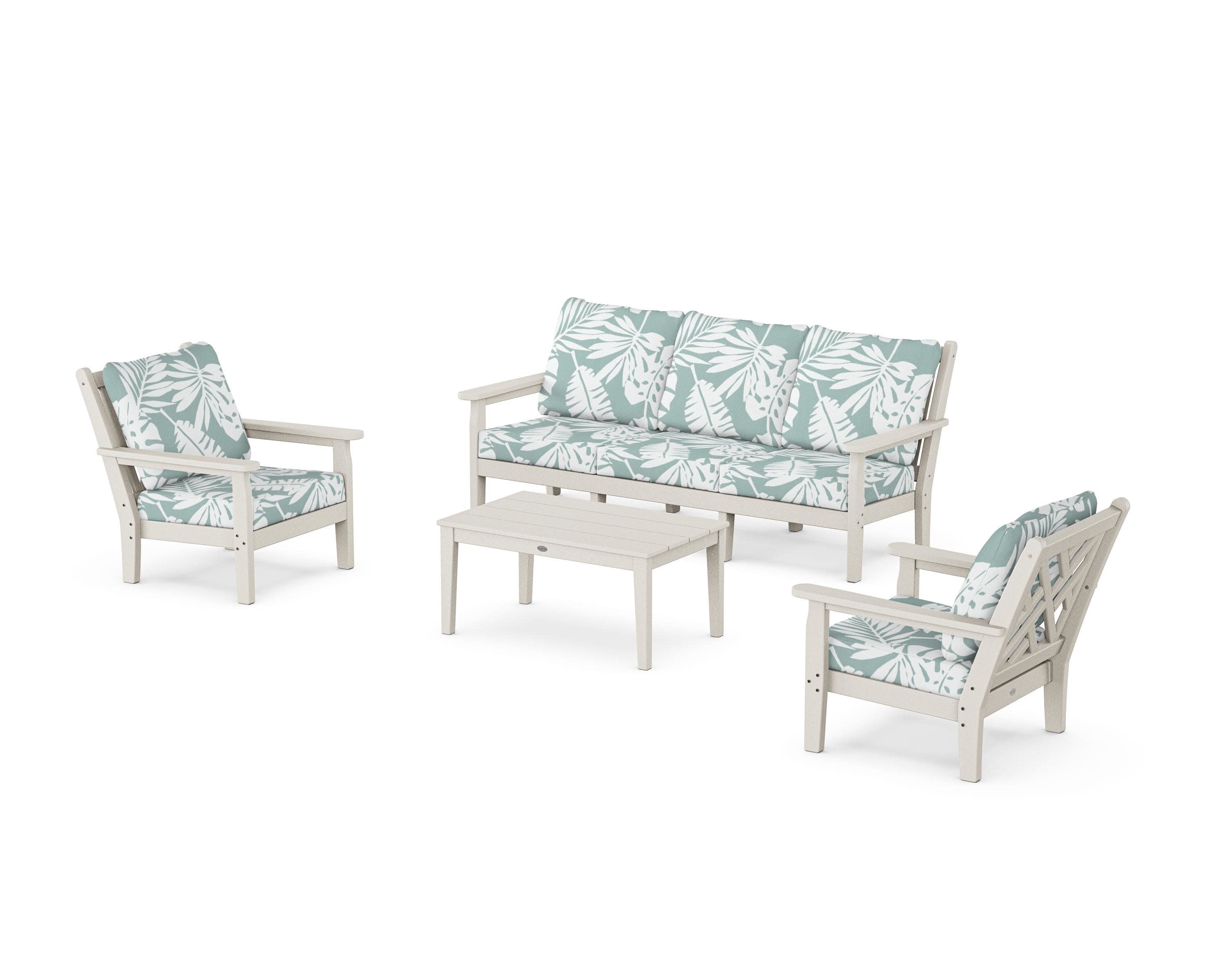 Chippendale 4-Piece Deep Seating Set with Sofa in Sand / Leaf Glacier Spa