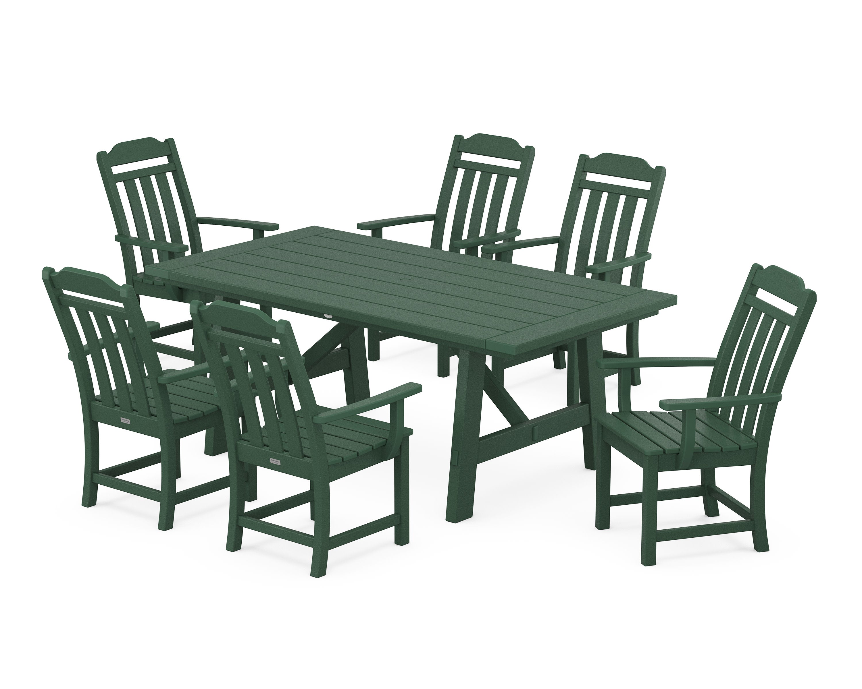 Cottage Arm Chair 7-Piece Rustic Farmhouse Dining Set in Green